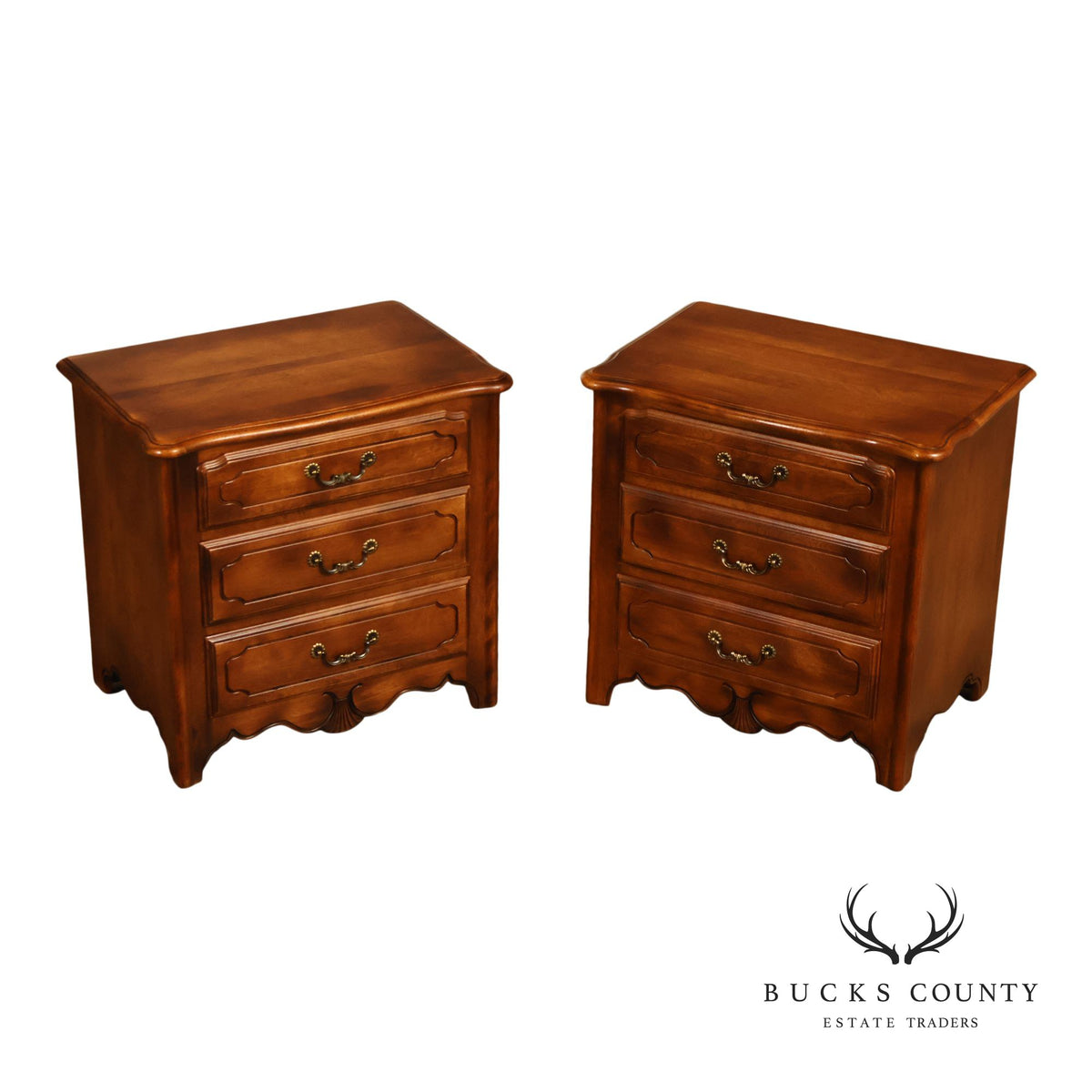 Ethan Allen Pair Of County French Collection Three Drawer Nightstands