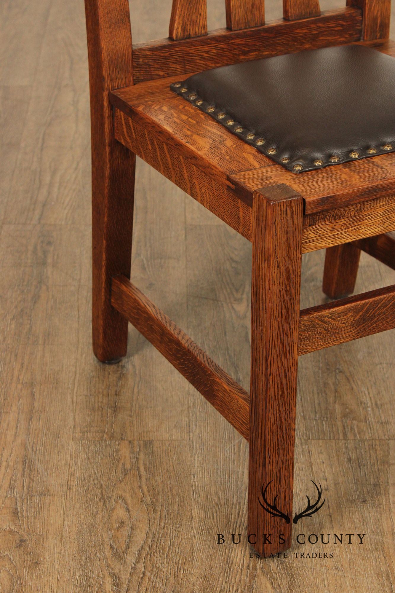 Antique Mission Oak Set of Five Dining Side Chairs