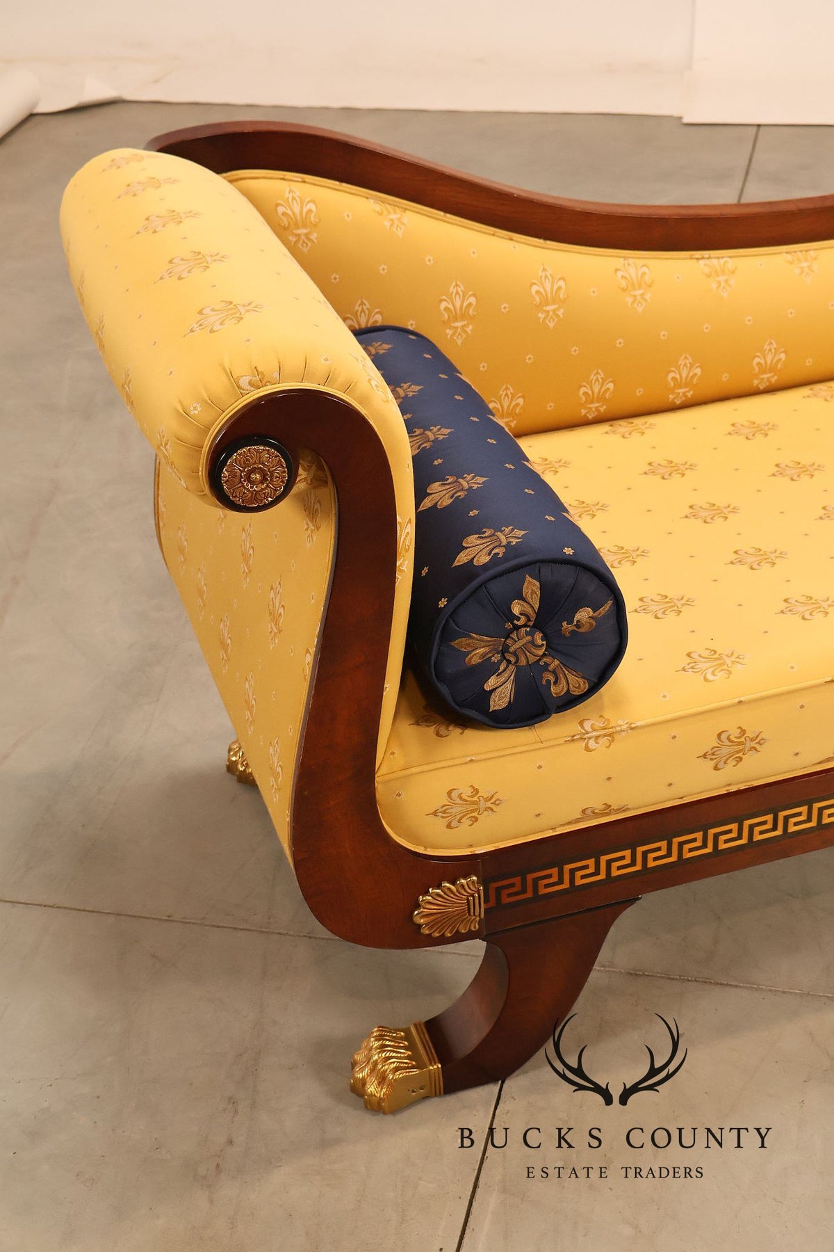Neoclassical Empire Style Mahogany Chaise Lounge With Gilt Paw Feet
