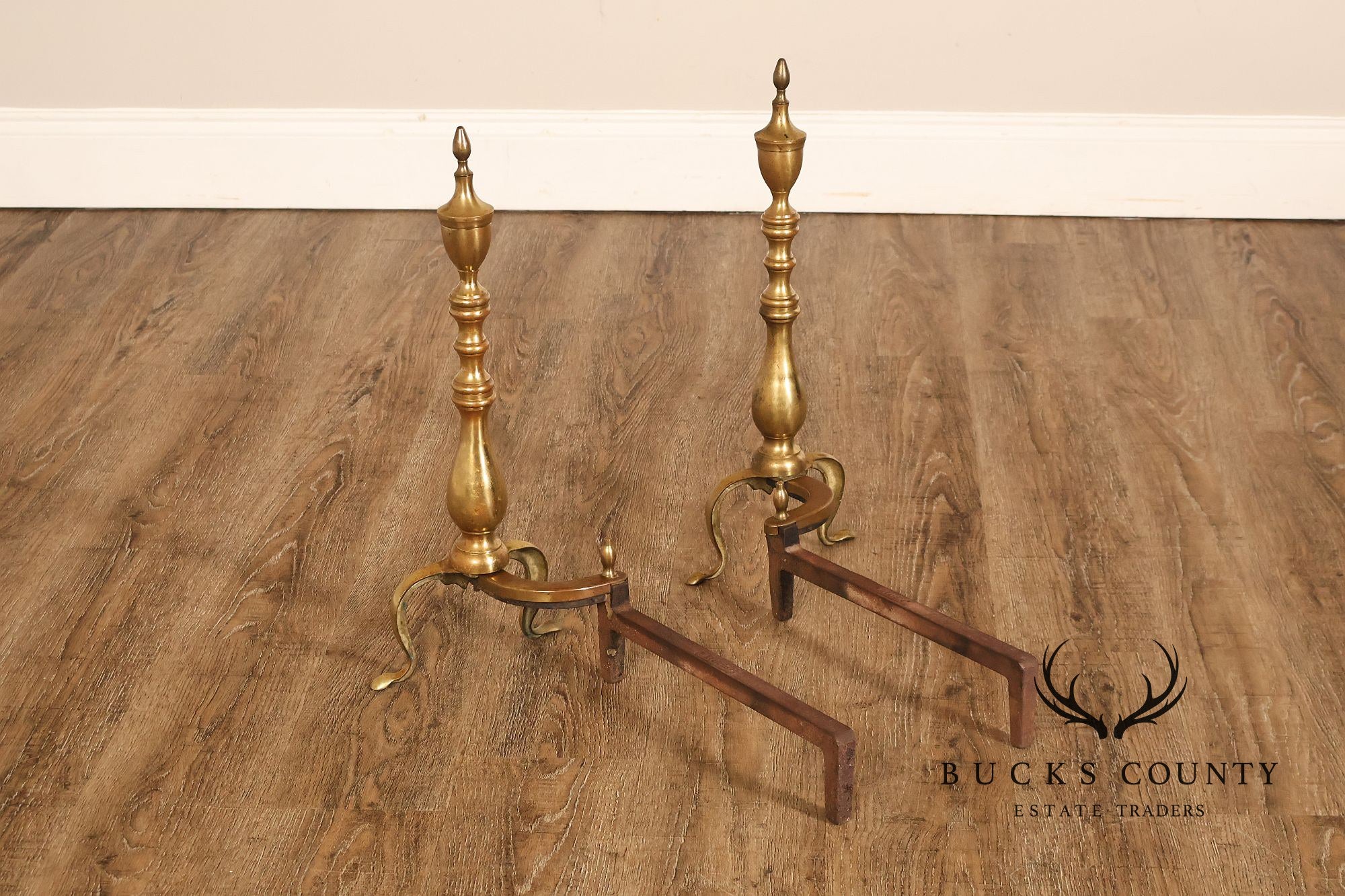 Puritan Federal Style Pair of Brass Andirons