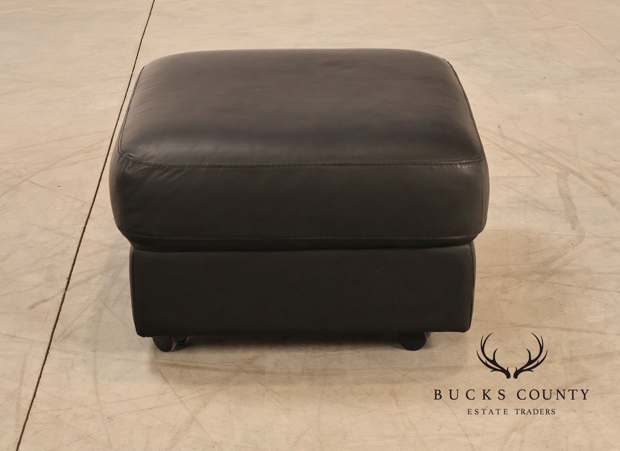 Brazialian Black Leather Modern Square Ottoman On Casters By Italsofa Bahia Ltda