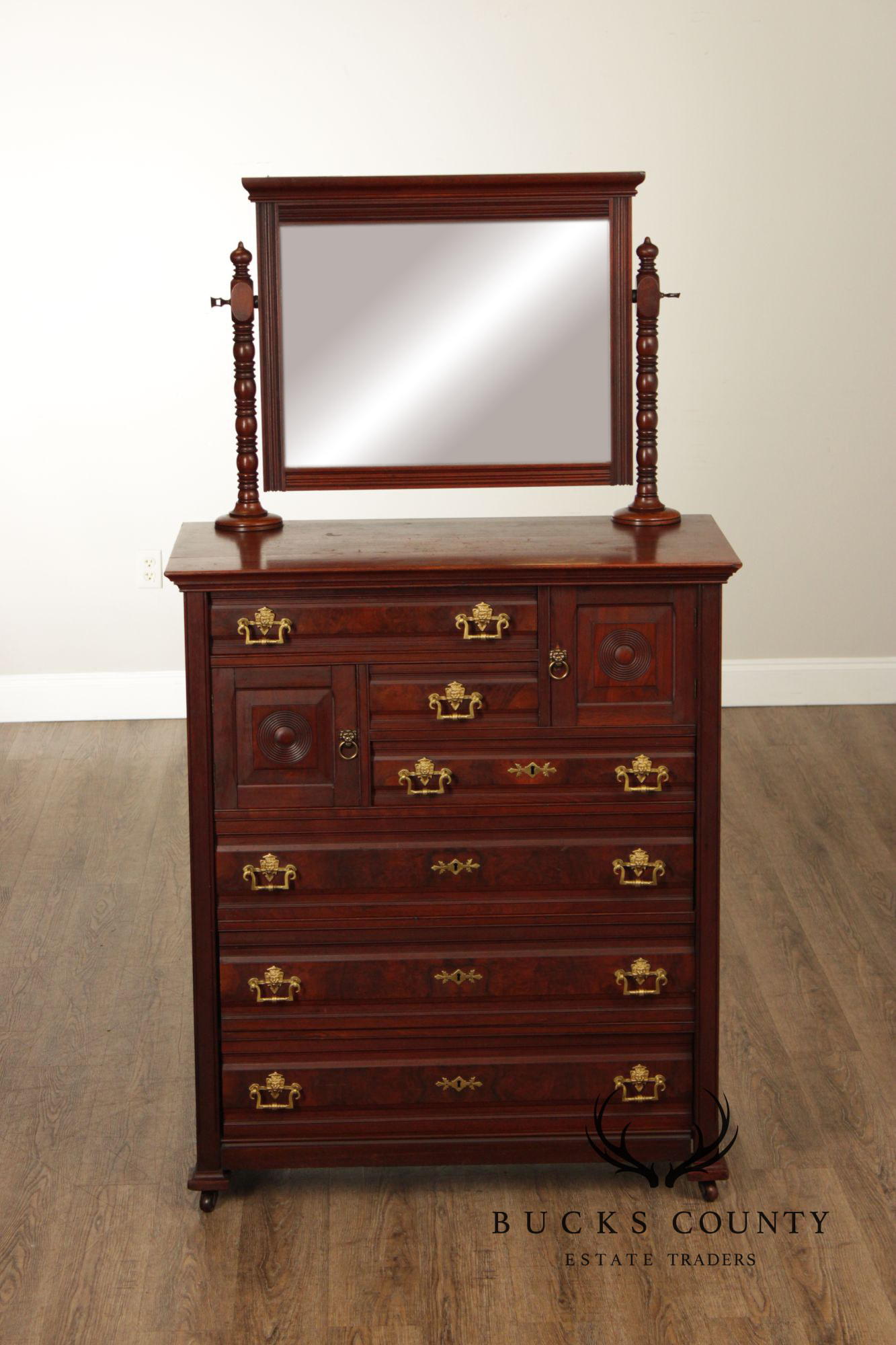 Antique Victorian Mahogany Bonnet Chest With Mirror