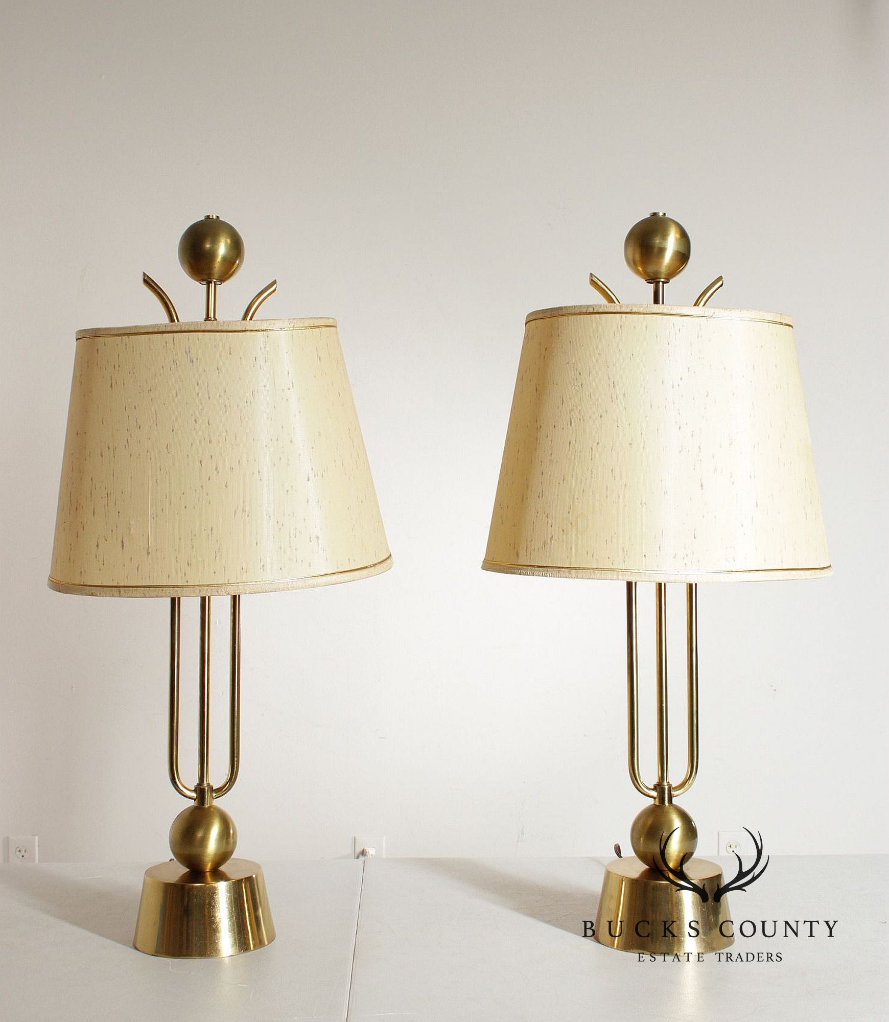 Mid Century Modern Pair of Brass Table Lamps