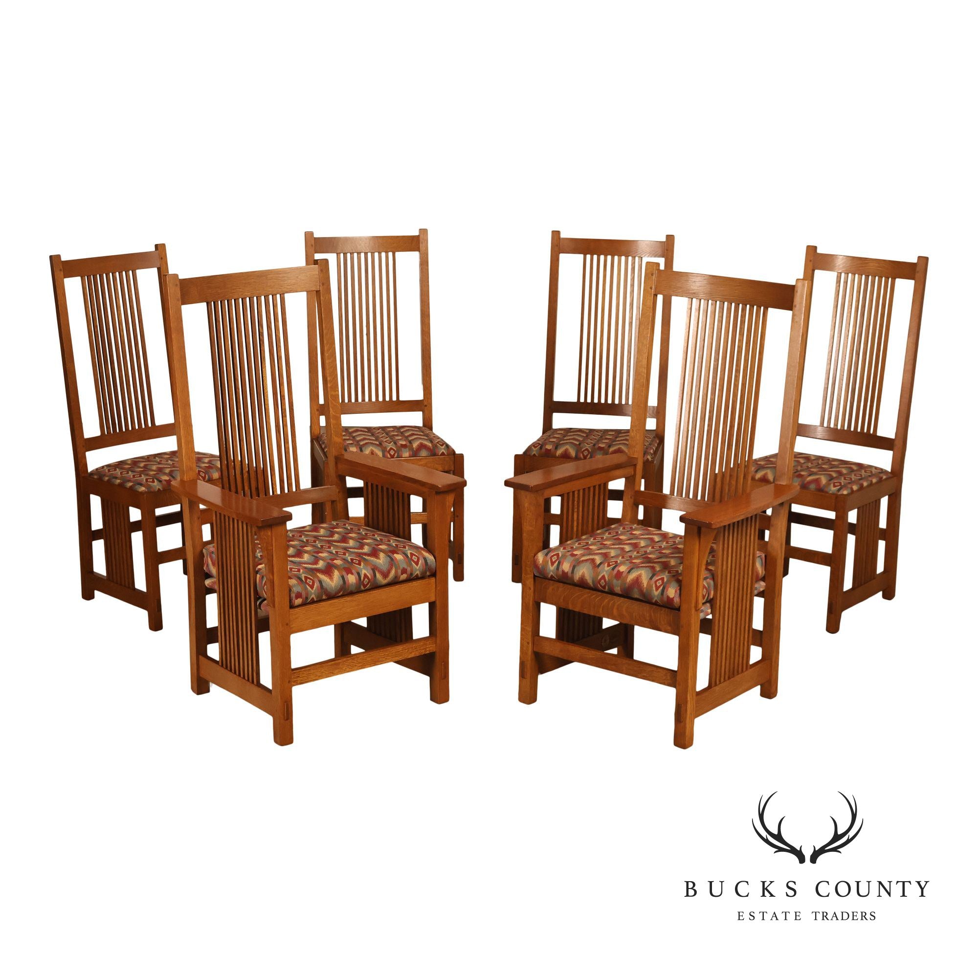 Stickley Mission Collection Set Of Six Oak High Back Spindle Dining Chairs
