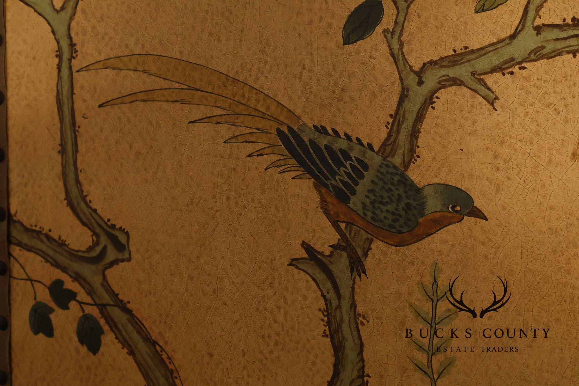 Decorative Crafts Chinoiserie Style Four Panel Hand-Painted Folding Screen