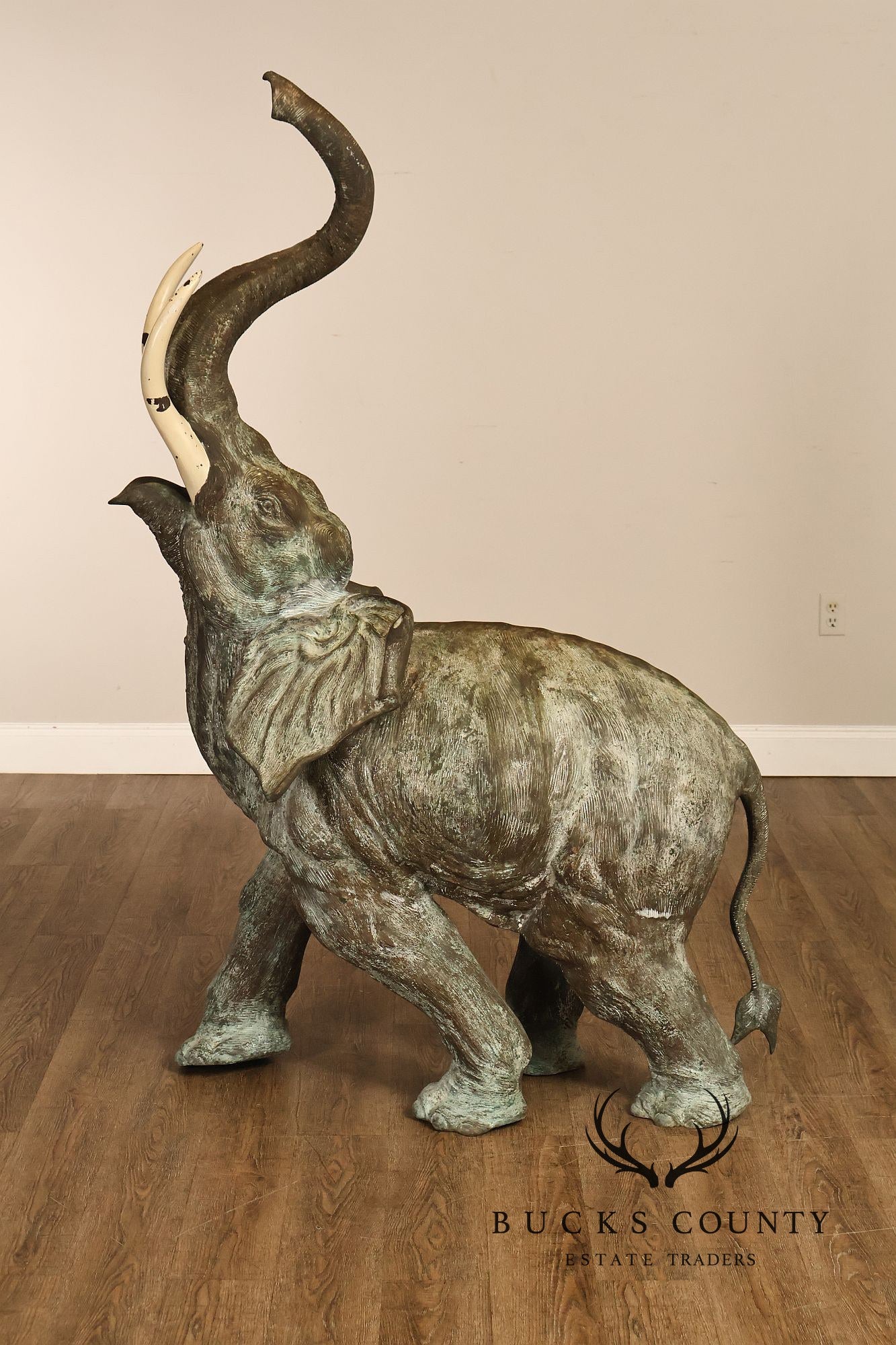 Monumental Cast Bronze Raised Trunk Elephant Garden Statue