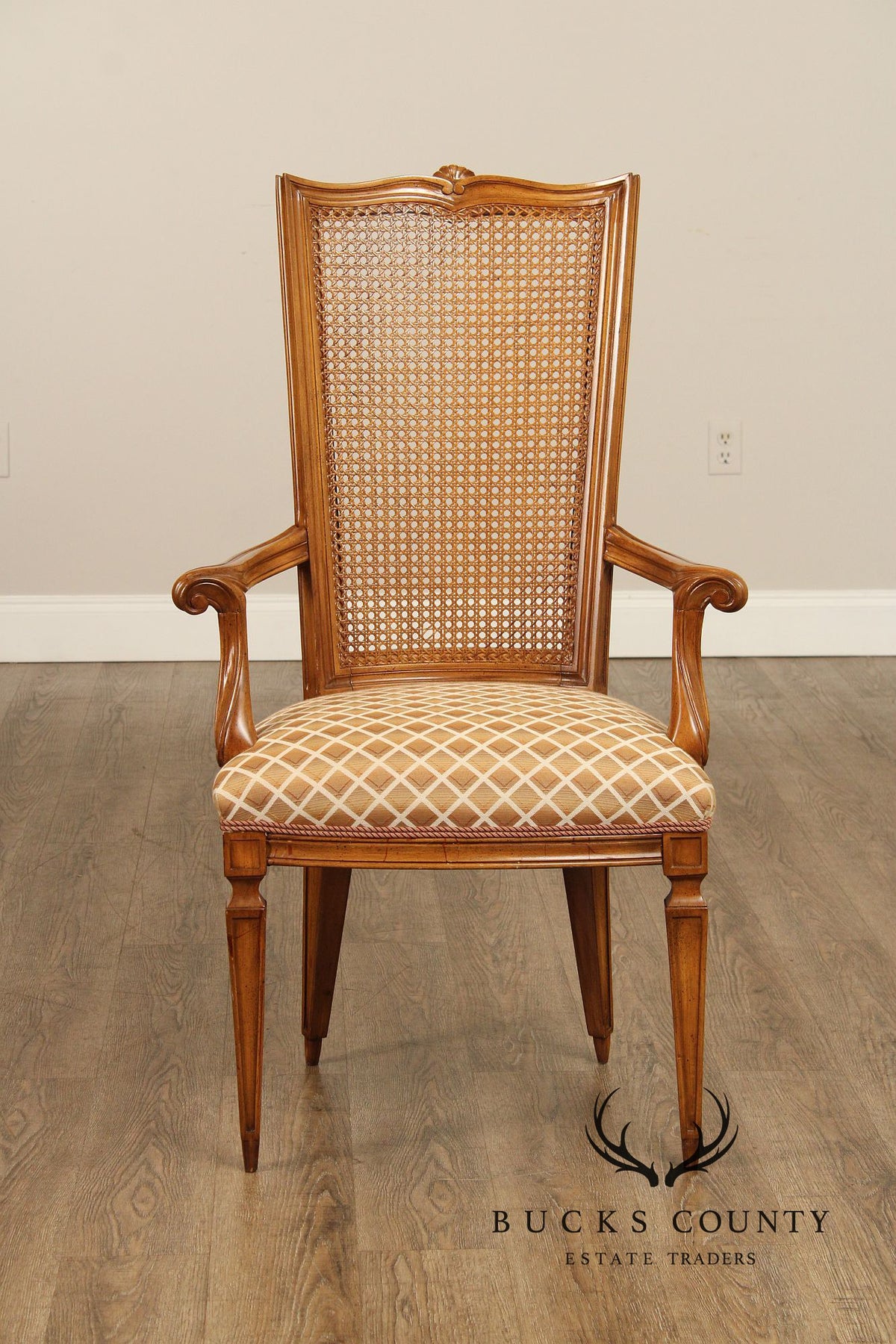 Karges Italian Provincial Vintage Set Of Four Walnut Cane Back Dining Chairs