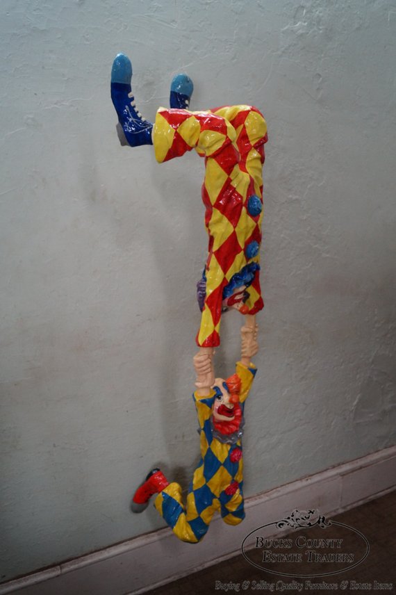 Mid Century Paper Mache Hanging Sculpture of Swinging Clowns Sergio Bustamante