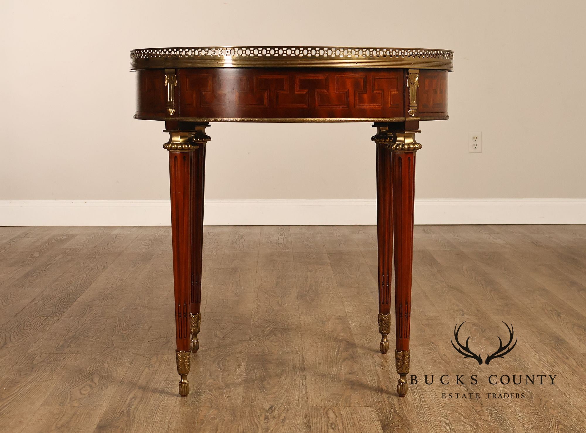 Maitland Smith Louis XVI Style Marquetry Center Table With Brass Gallery