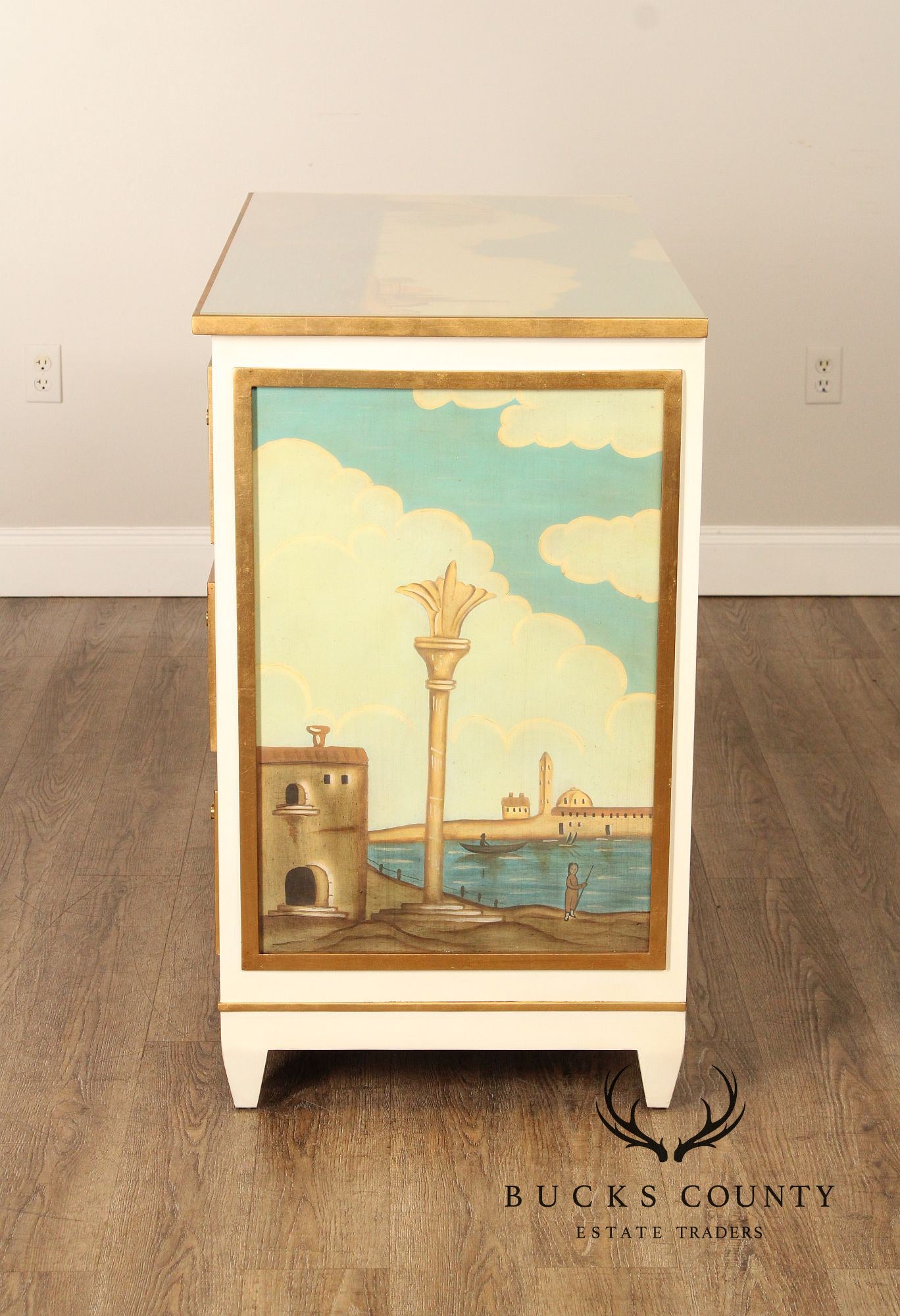 MODERN HISTORY HAND PAINTED VENETIAN THREE DRAWER CHEST COMMODE