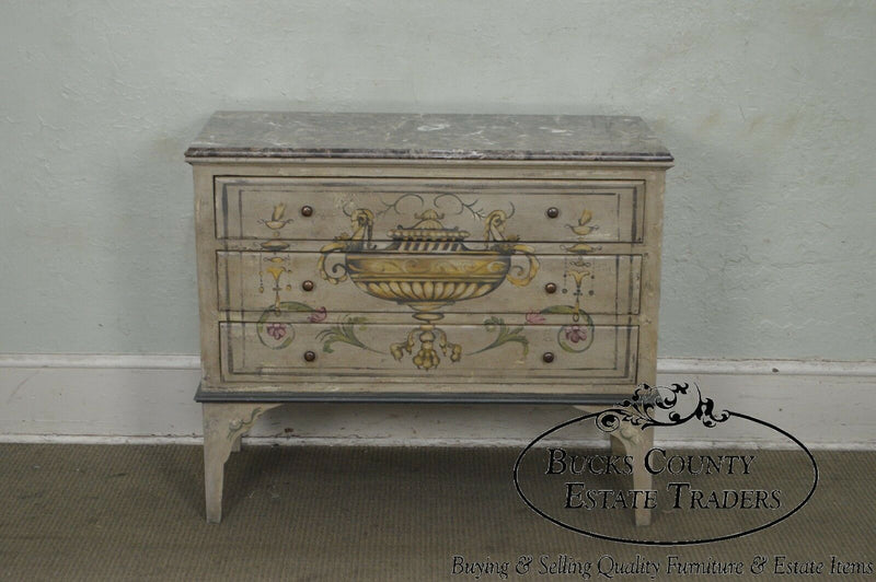 Adams Style Hand Painted Marble Top Chest of Drawers