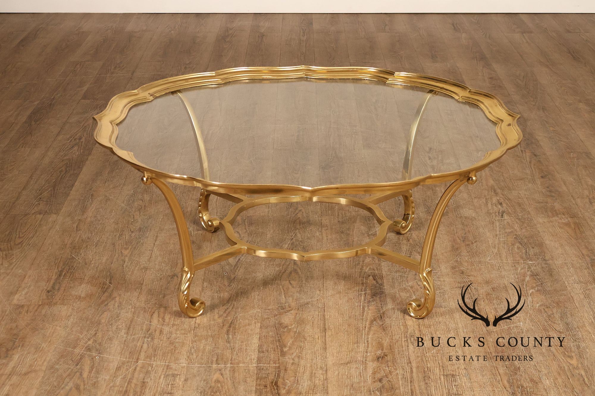 LaBarge Scalloped Brass And Glass Coffee Table