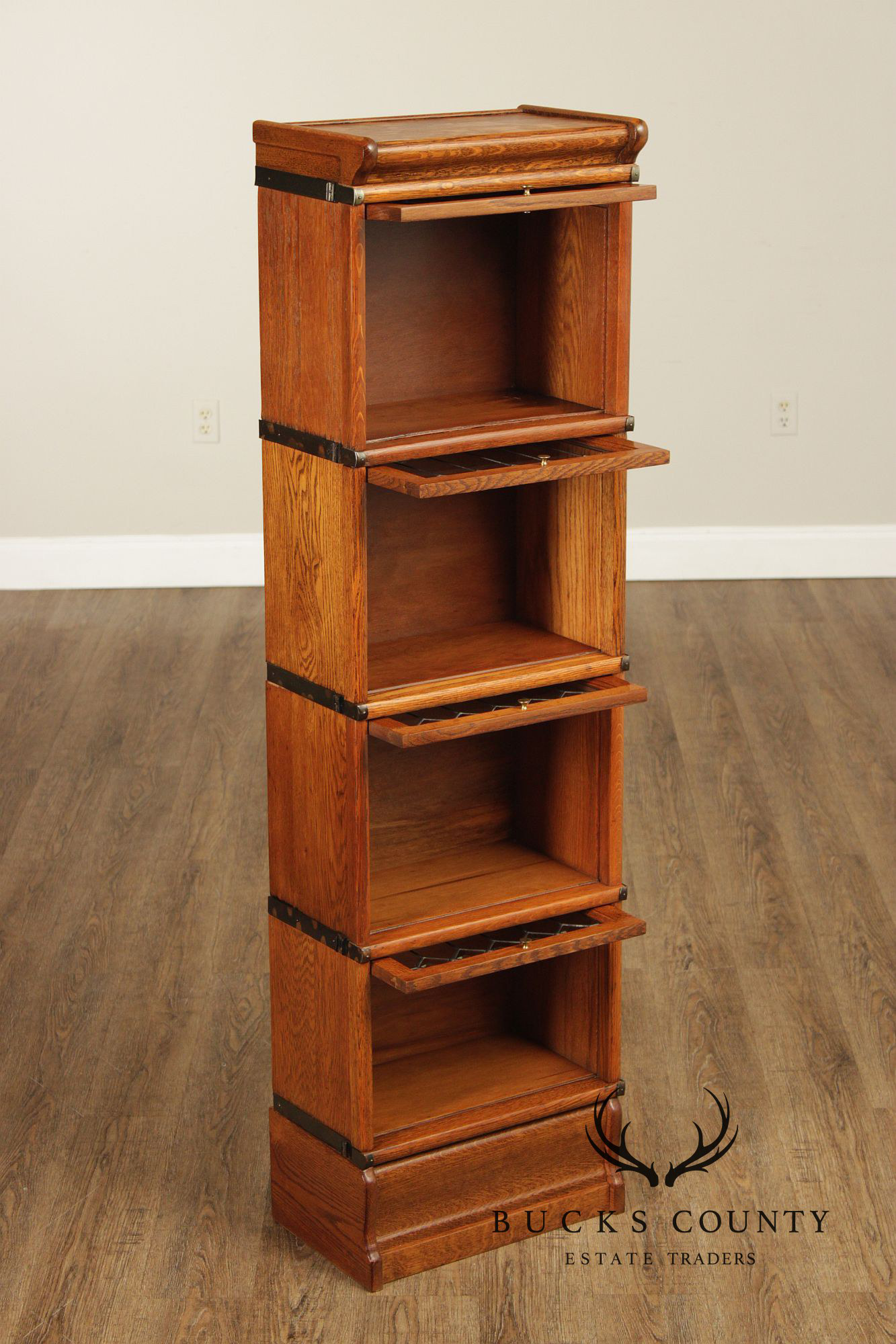 Globe Wernicke Antique Narrow Oak Four-Section Barrister Bookcase