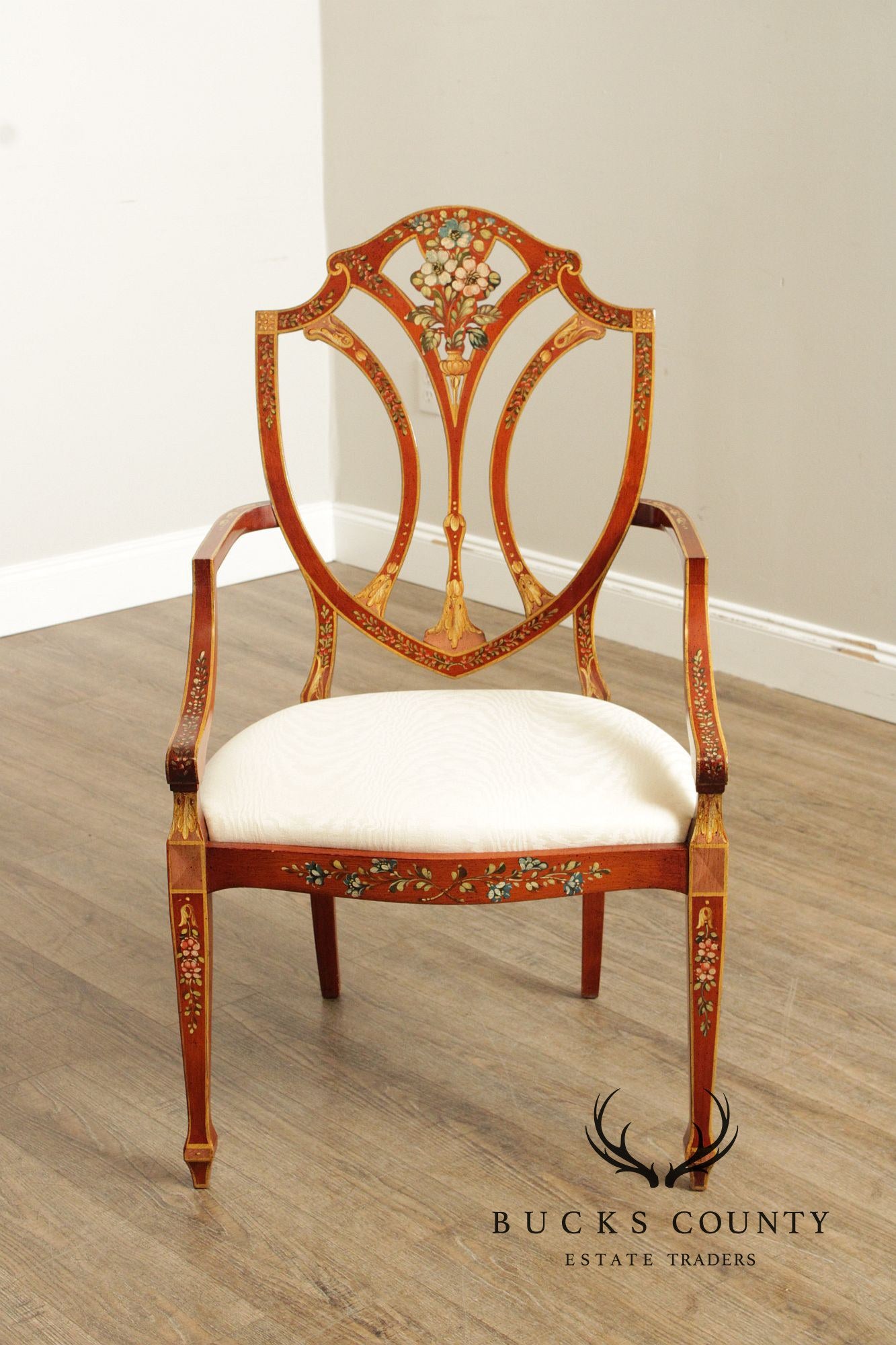 Casa Stradivari Painted Hepplewhite Style Shield Back Pair Of Armchairs