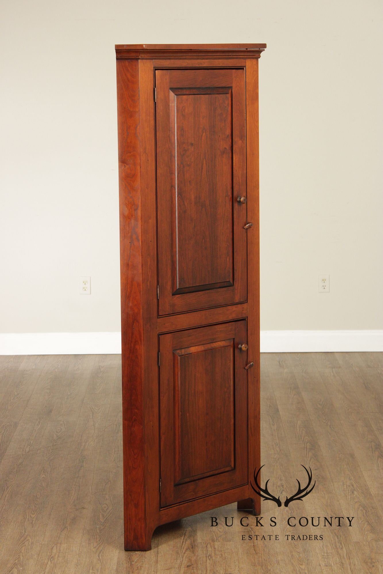Primitive Two-Door Cherry Narrow Corner Cupboard