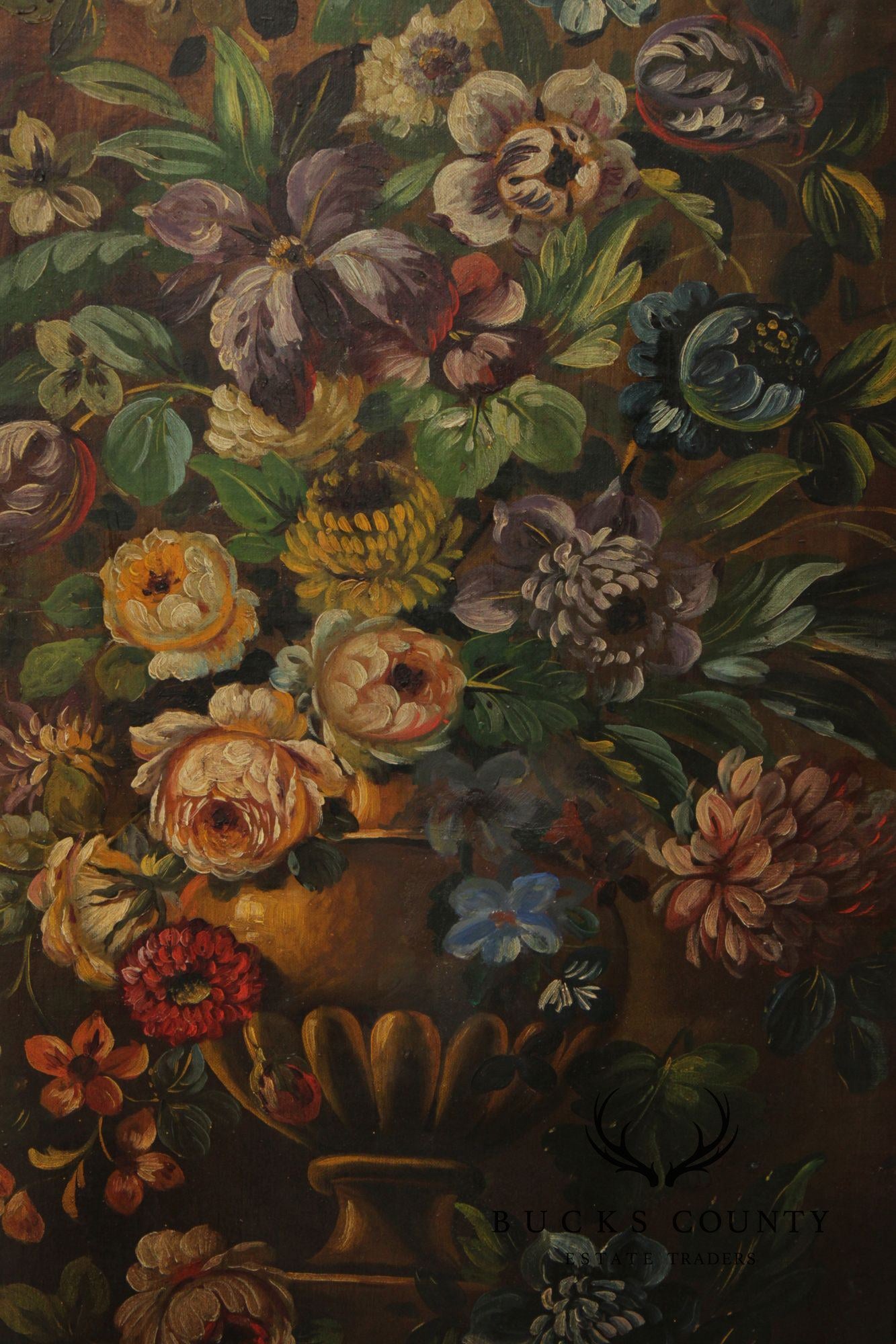 Antique Style 3-Panel Hand-Painted Oil On Canvas Floor Screen Room Divider With Floral Still Life, Birds & Garden Landscape