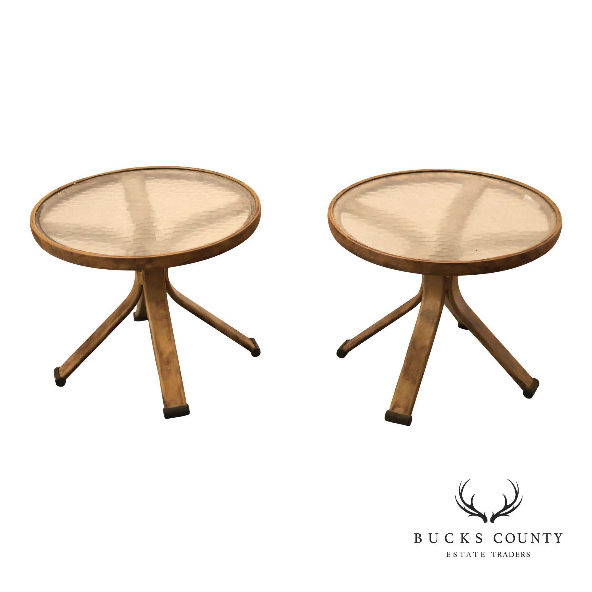 Brown Jordan Pair of Outdoor Round Glass Top Side Tables