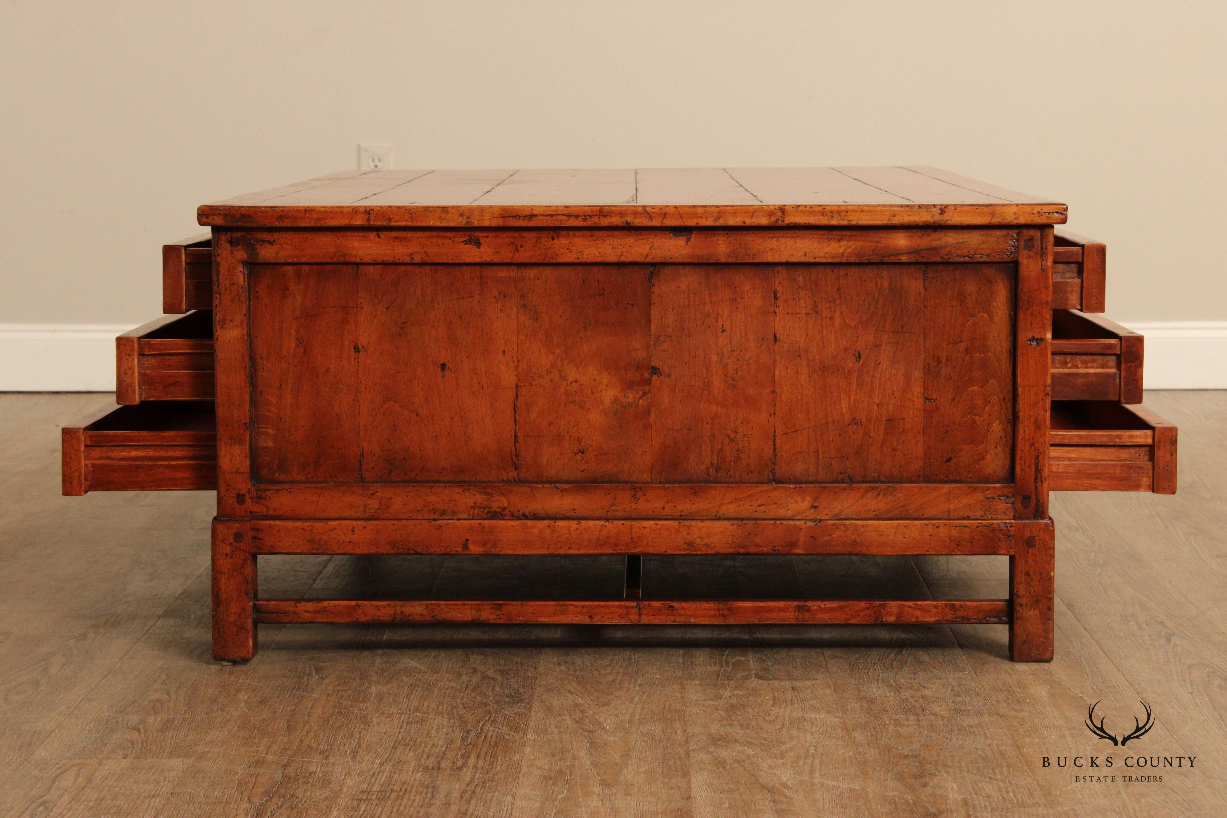 Rustic Distressed Finish Multi-Drawer Coffee Table