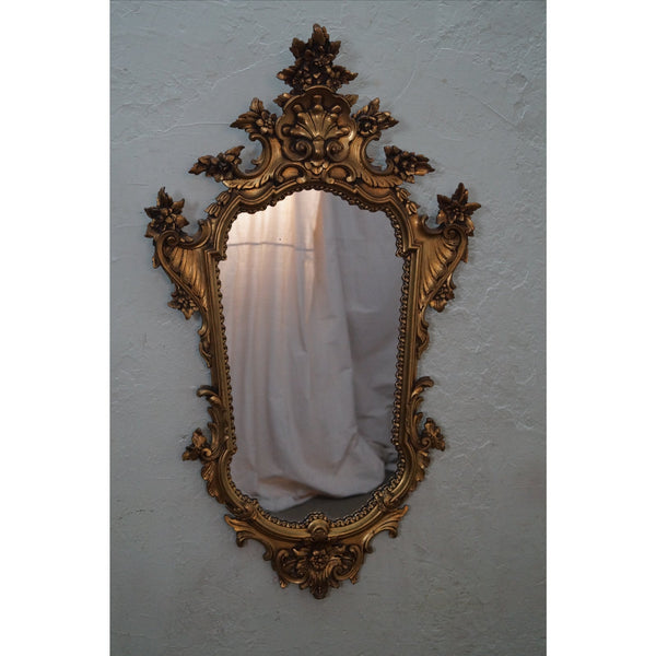 1950s Gilt Wood Rococo Hanging Wall Mirror