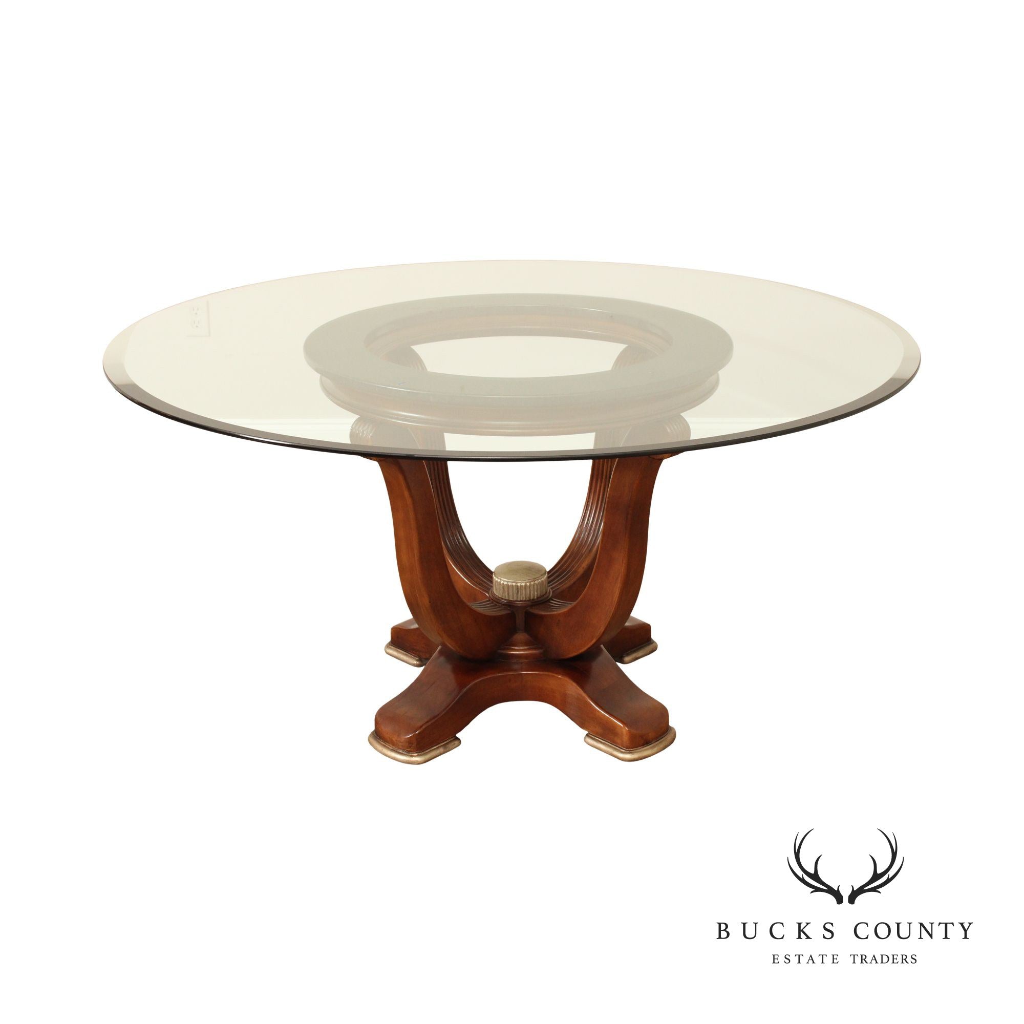 Modern Art Deco Style Round Glass Top Pedestal Dining Table