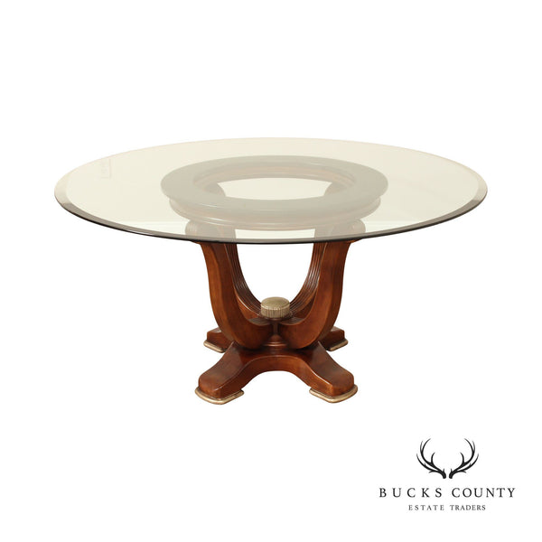 Modern Art Deco Style Round Glass Top Pedestal Dining Table