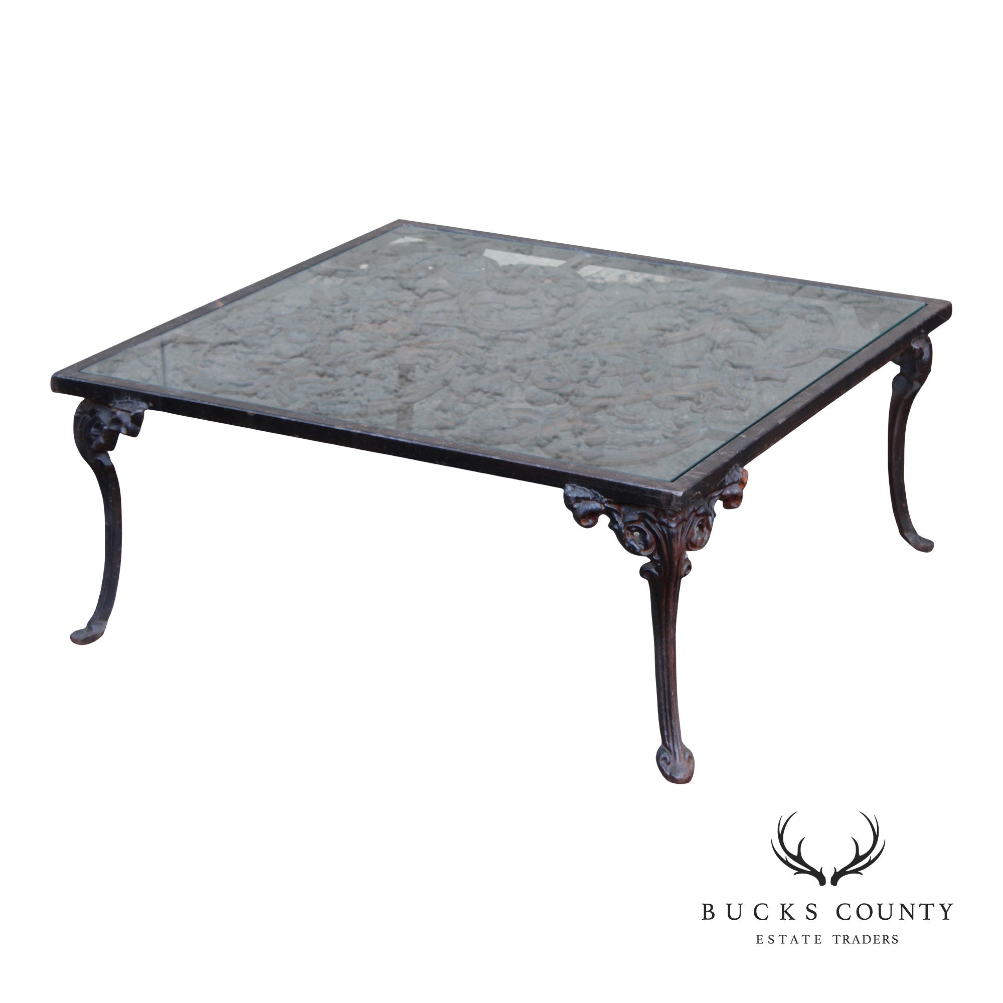 Victorian Style Glass Top Iron Coffee Table