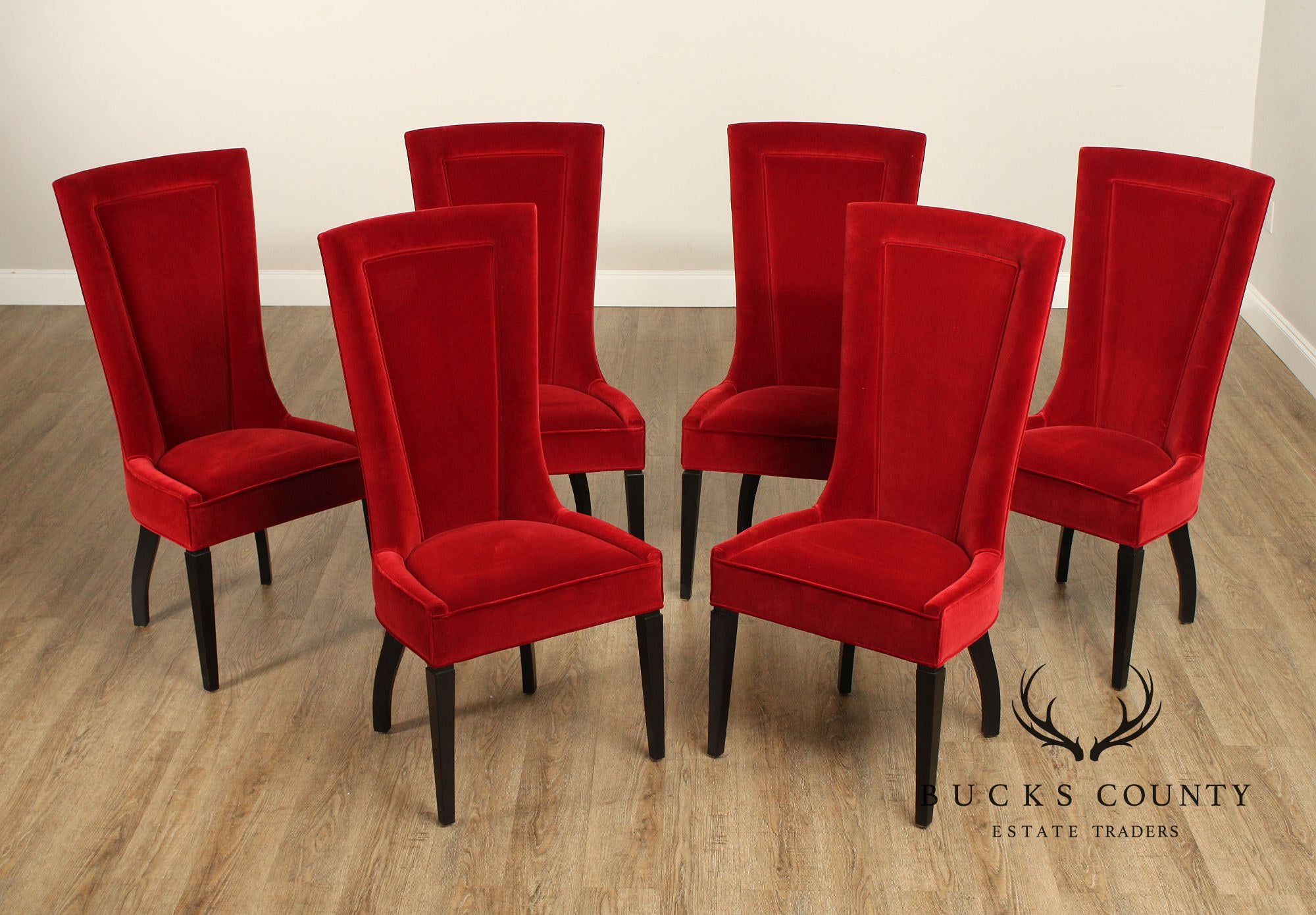 Art Deco Style Set of Six Velvet Dining Chairs