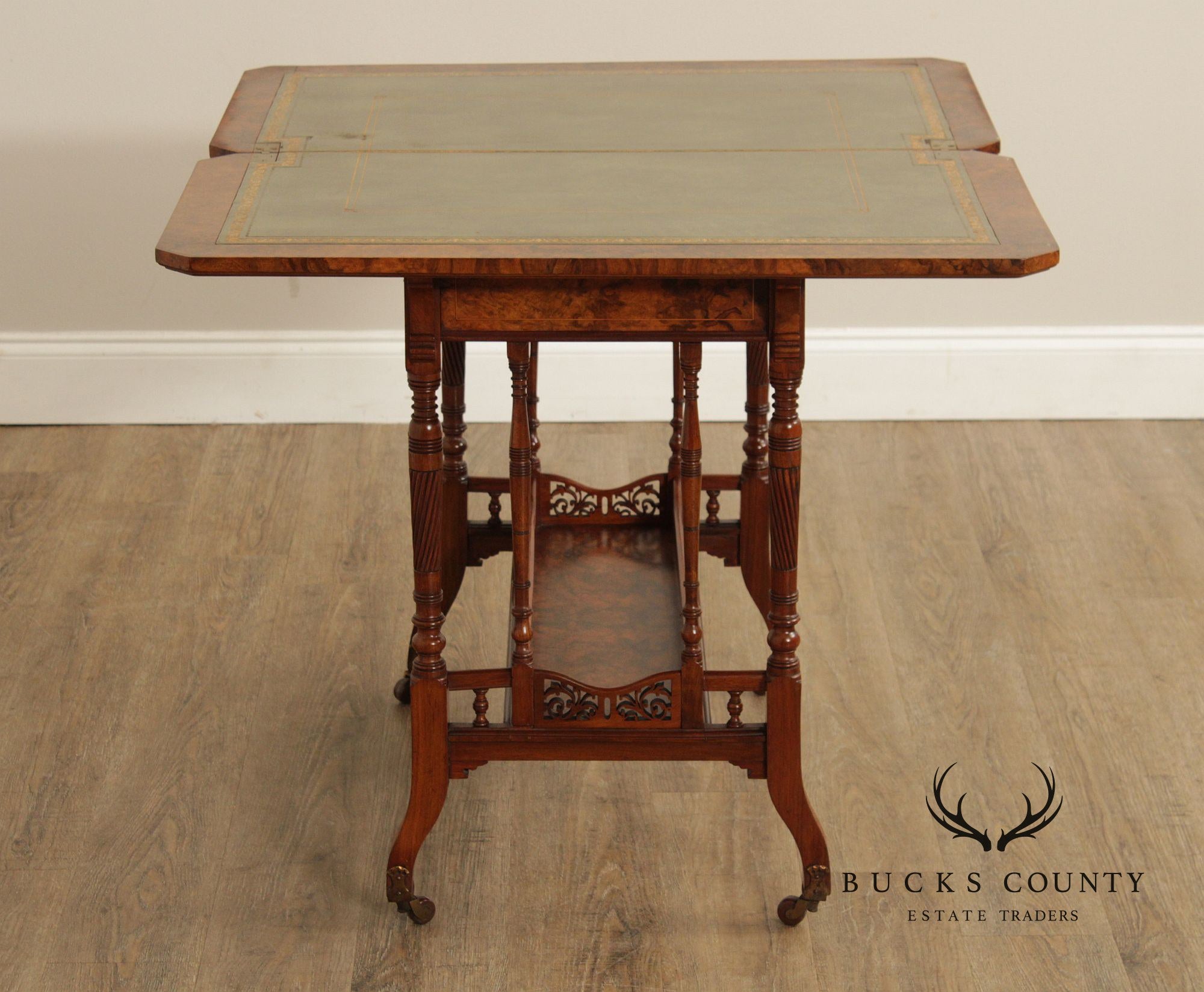 Antique English Burl Walnut Inlaid Games Table