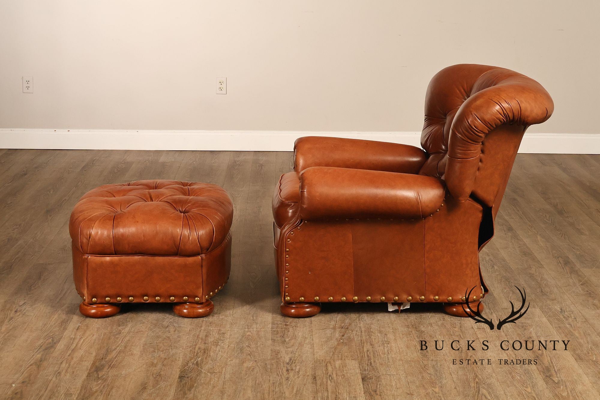 La-Z-Boy Tufted Leather Recliner Chair and Ottoman