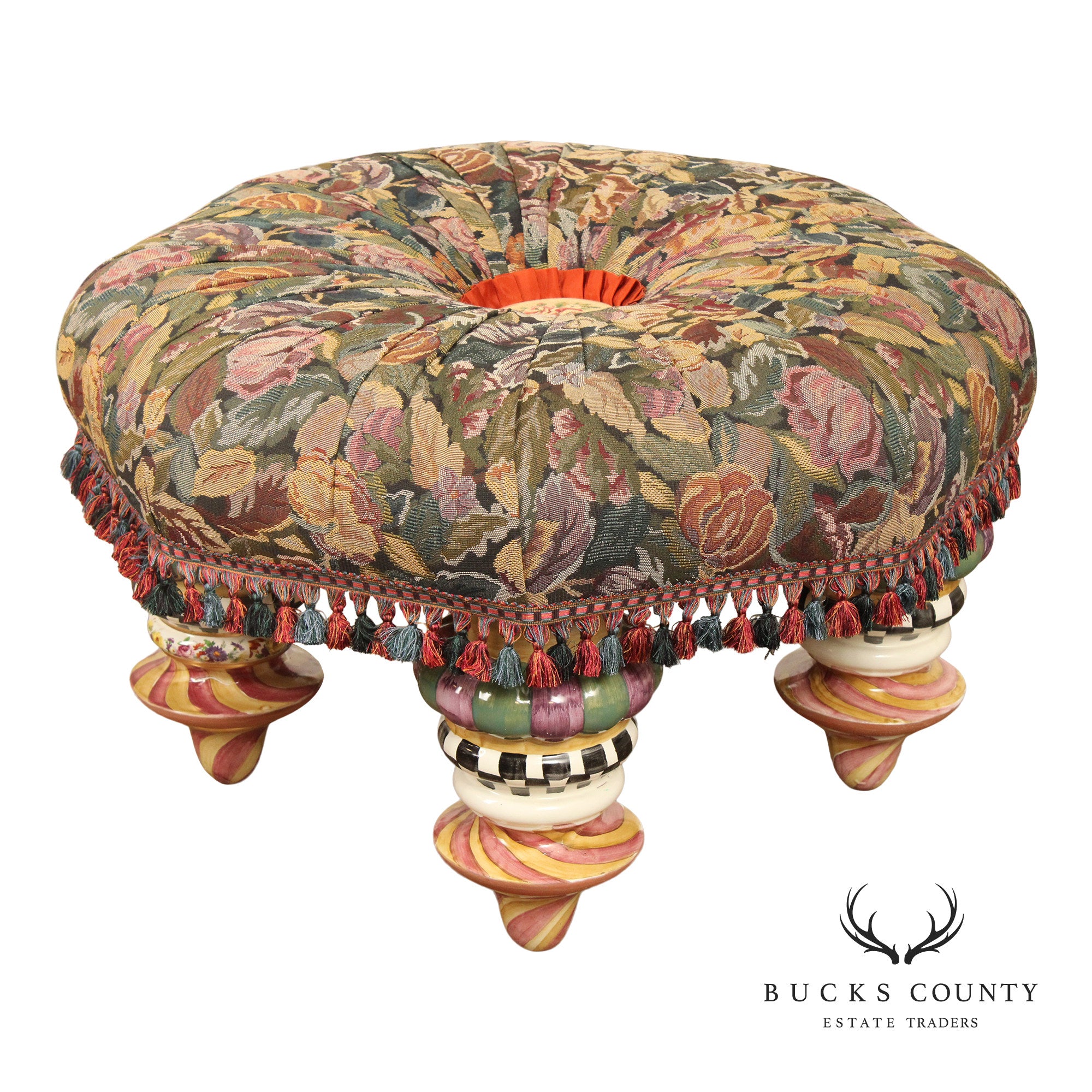 Mackenzie-Childs 'On Wall Street' Round Tufted Ottoman