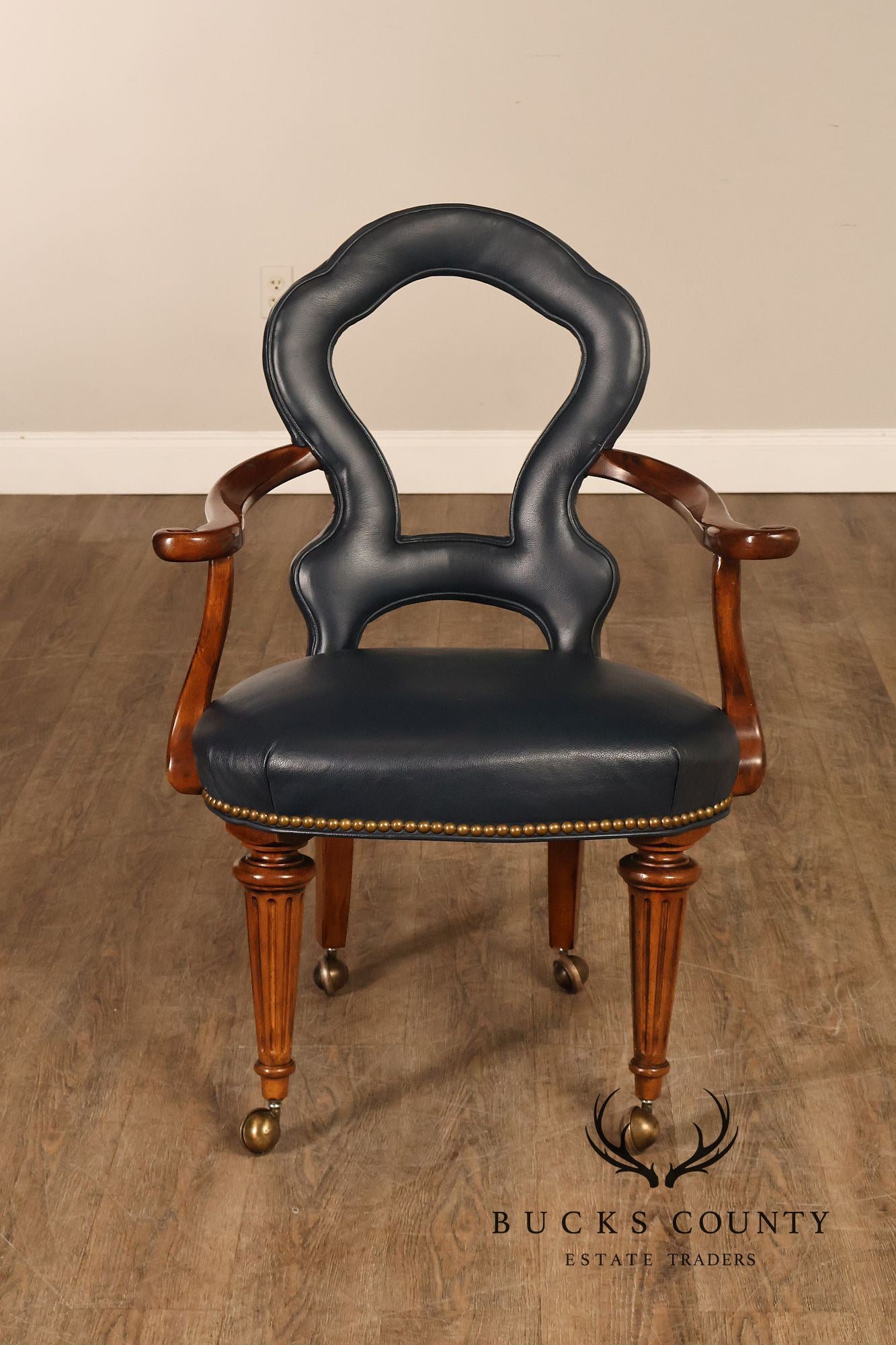 Century Furniture Regency Style Set Of Four Leather Upholstered Rolling Armchairs