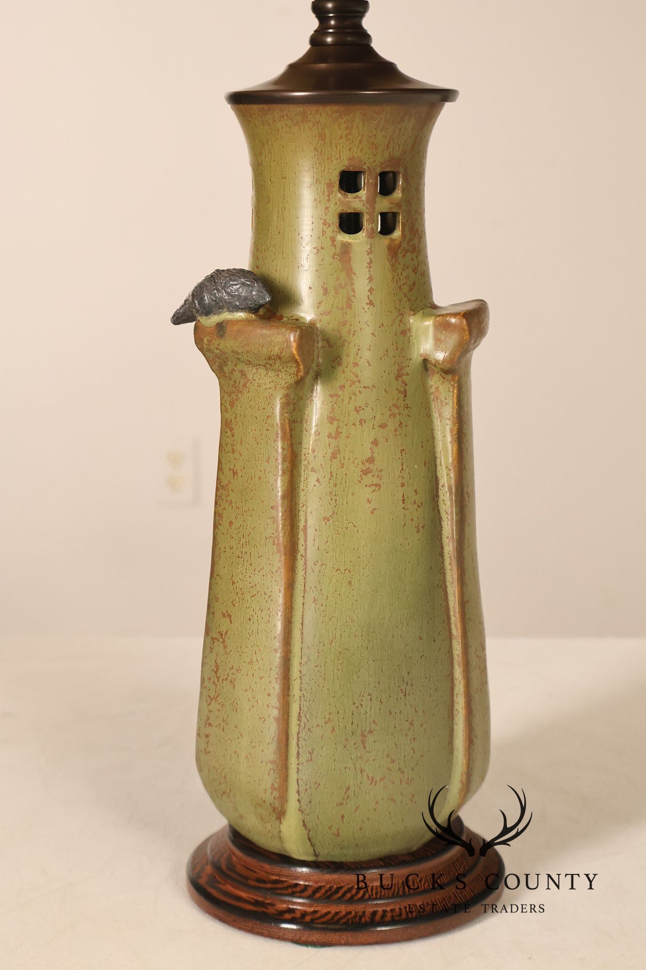 Ephraim Faience Pottery Arts And Crafts Green Lighthouse Table Lamp