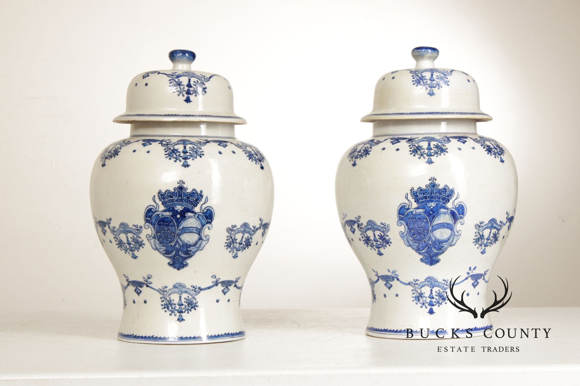 Vintage Pair of Blue and White Porcelain Ginger Jars