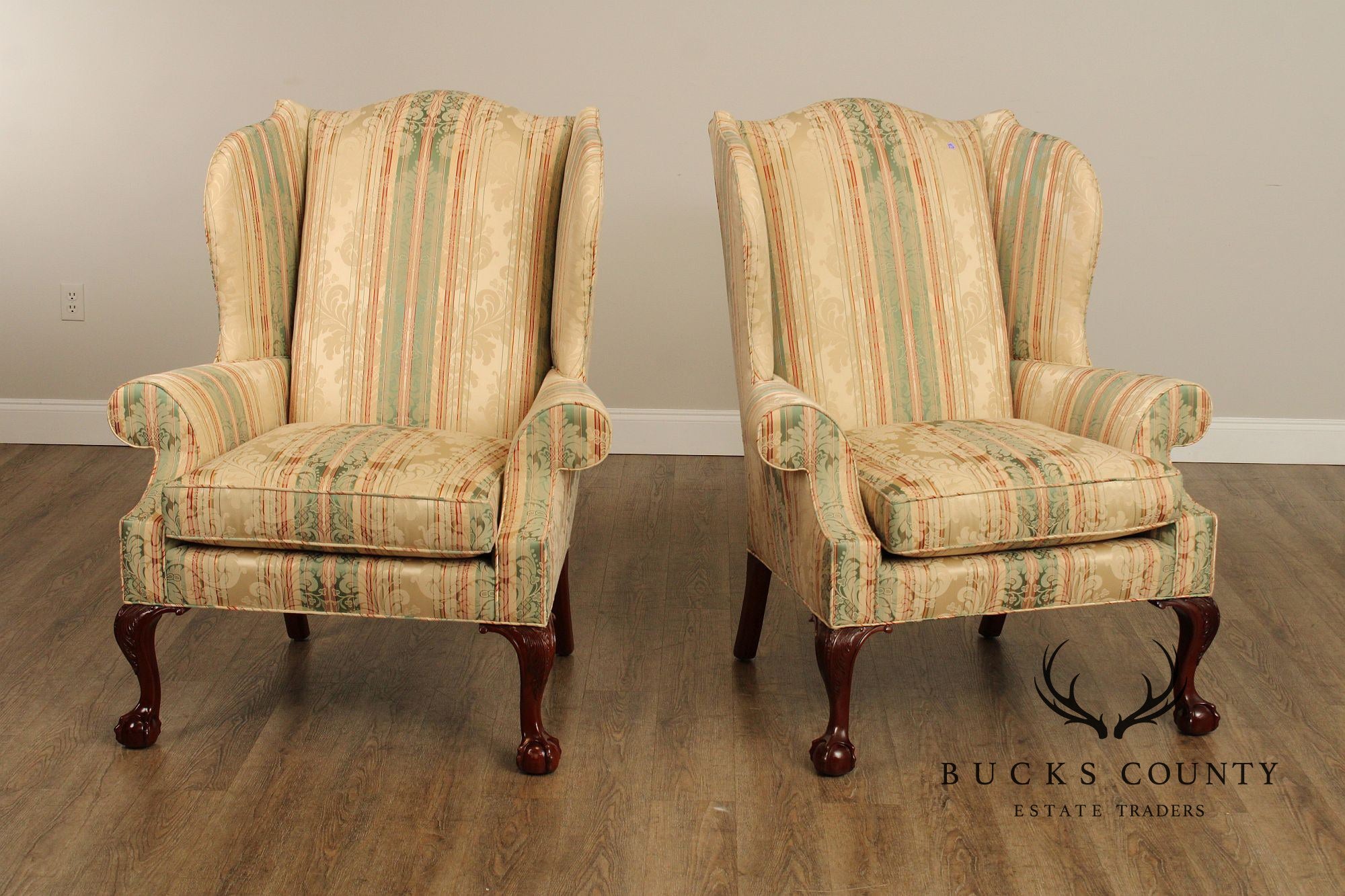 Kindel Furniture Chippendale Style Pair of Wing Chairs