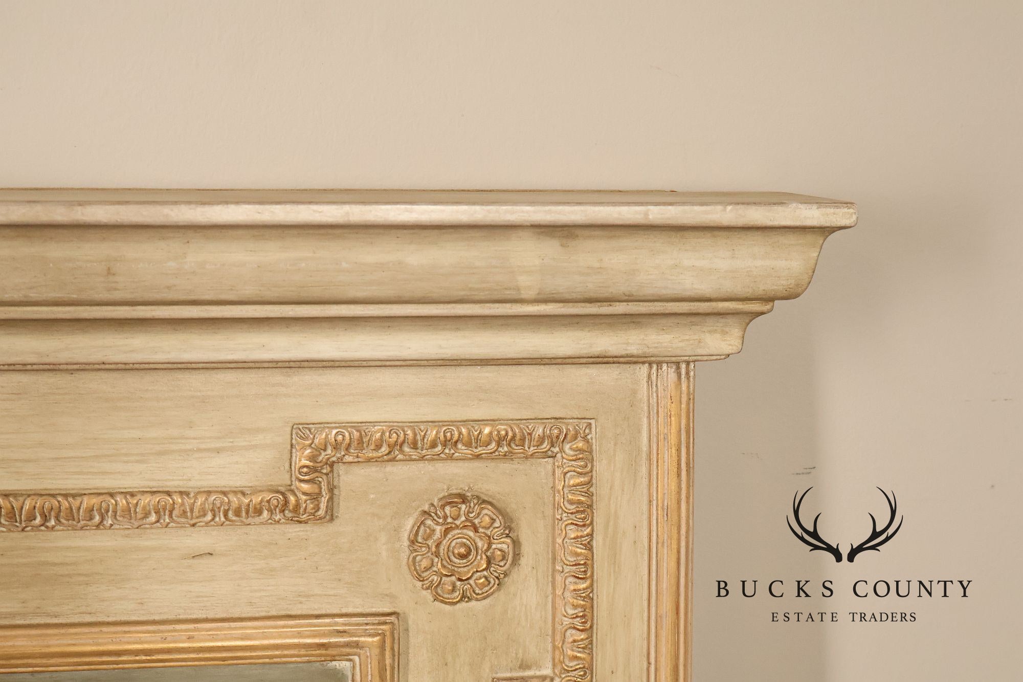 French Neoclassical Style Distress Painted Trumeau Mirror