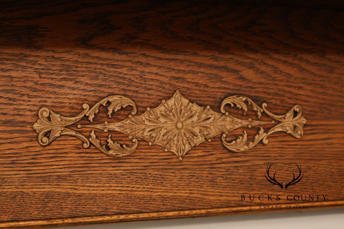 Antique C.B. Atkin Company Victorian Oak Mirrored Fireplace Mantel