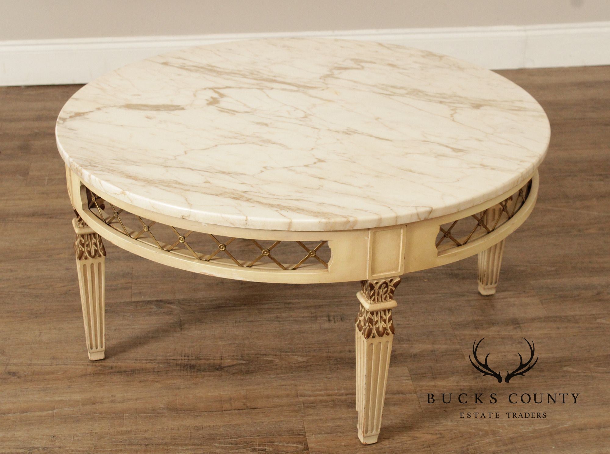 Italian Neoclassical Style Vintage Round Marble Top Coffee Table