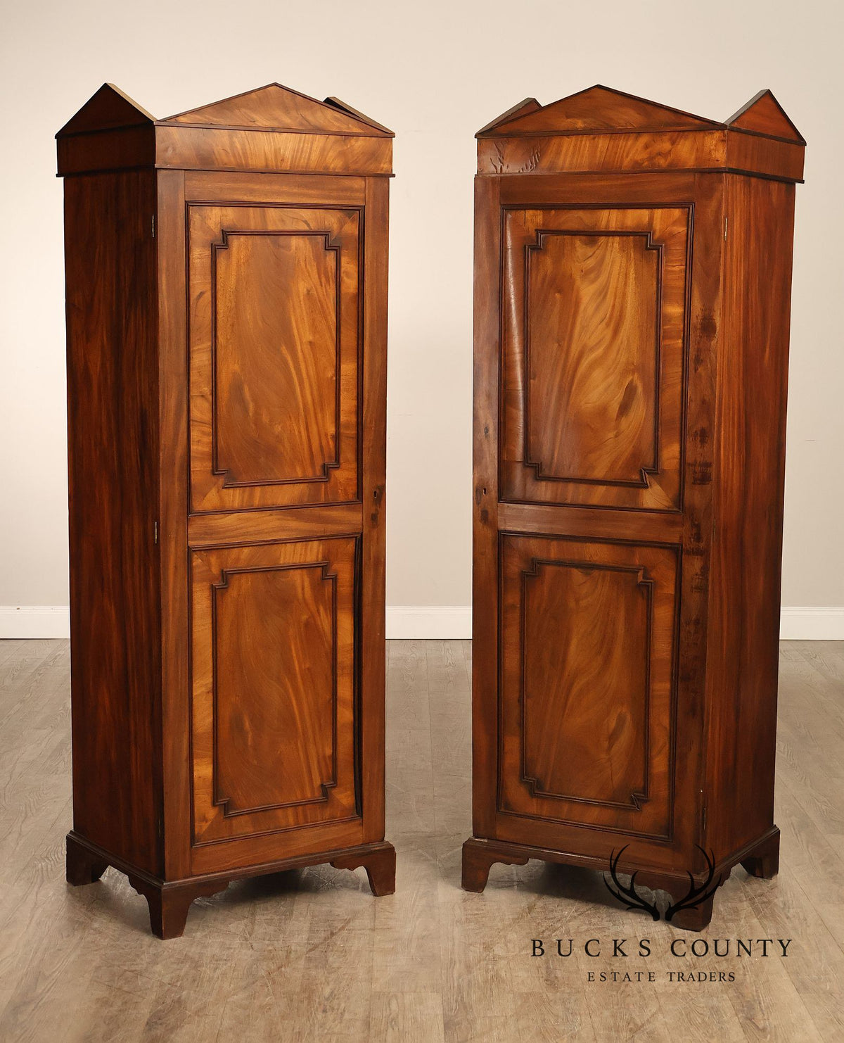 Antique Georgian Style Pair Of Single Door Wardrobe Armoires
