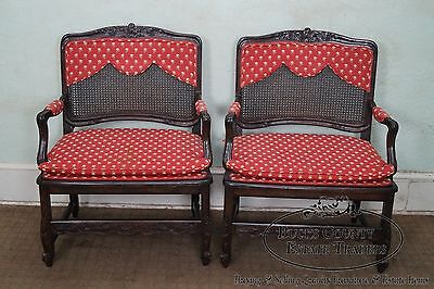 Quality Pair of French Country Wide Seat Open Arm Chairs By Interior Craft