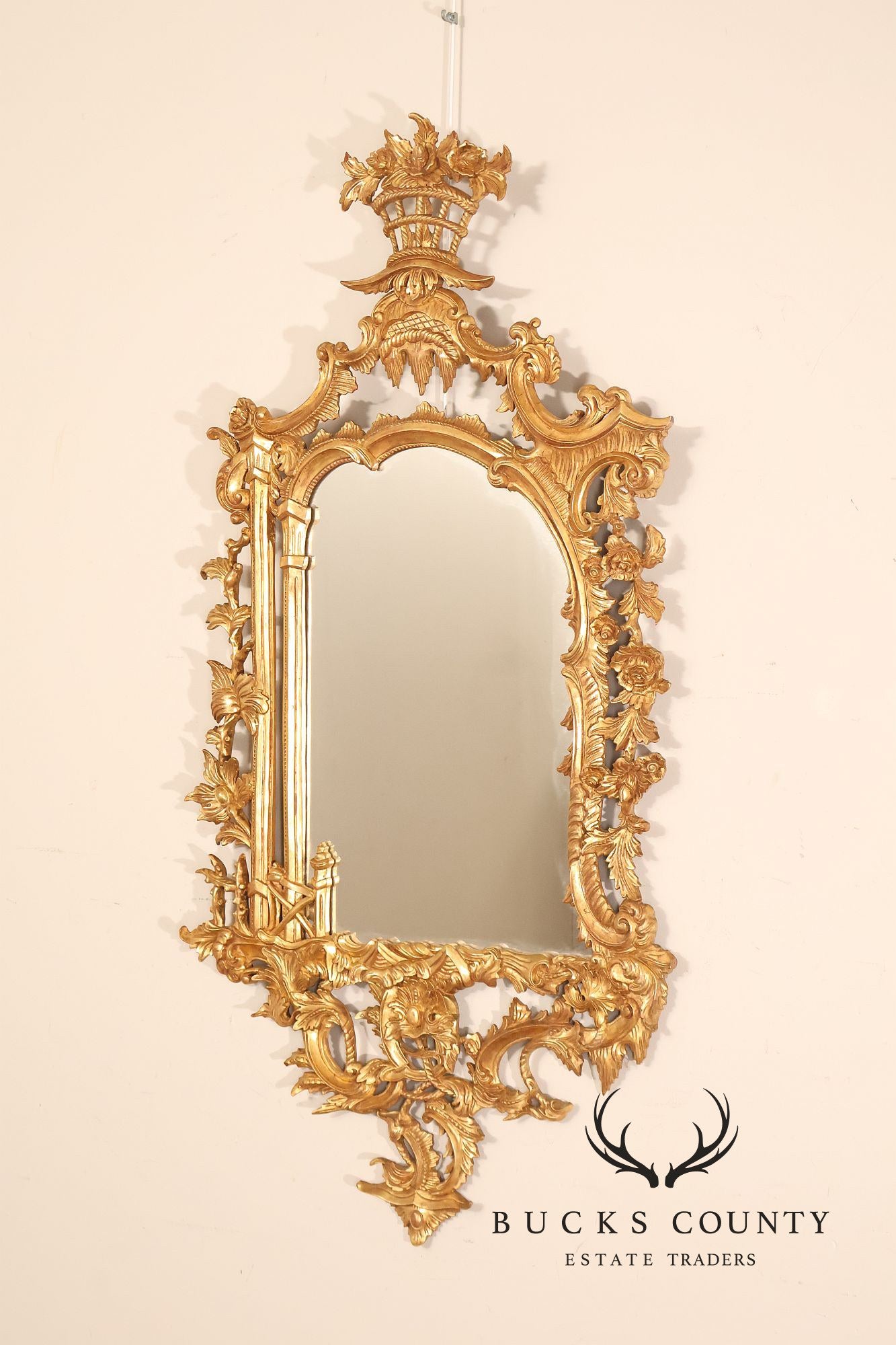 Italian Giltwood Rococo Style Wall Mirror with Floral Carved Frame