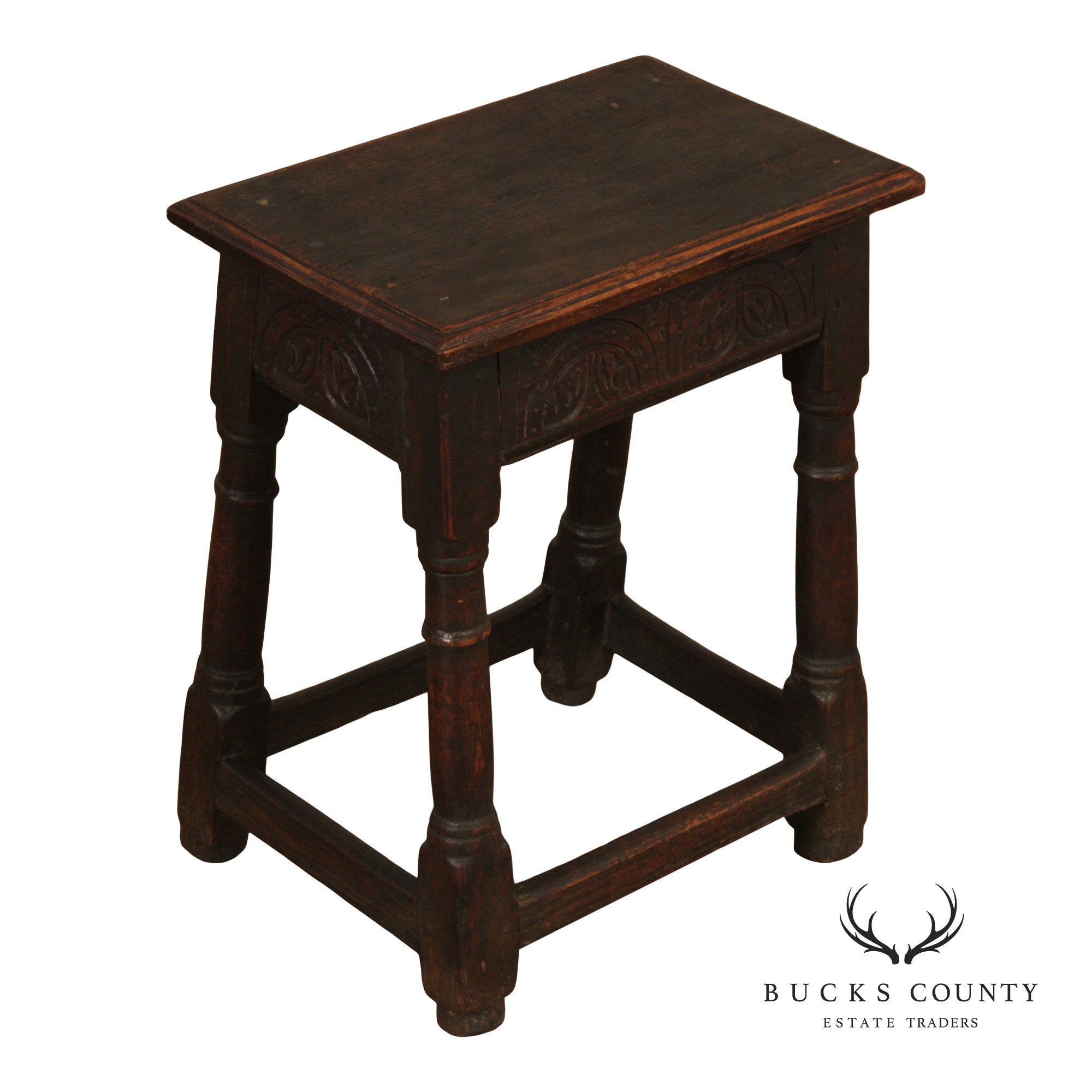 Antique English Carved Oak Joint Stool