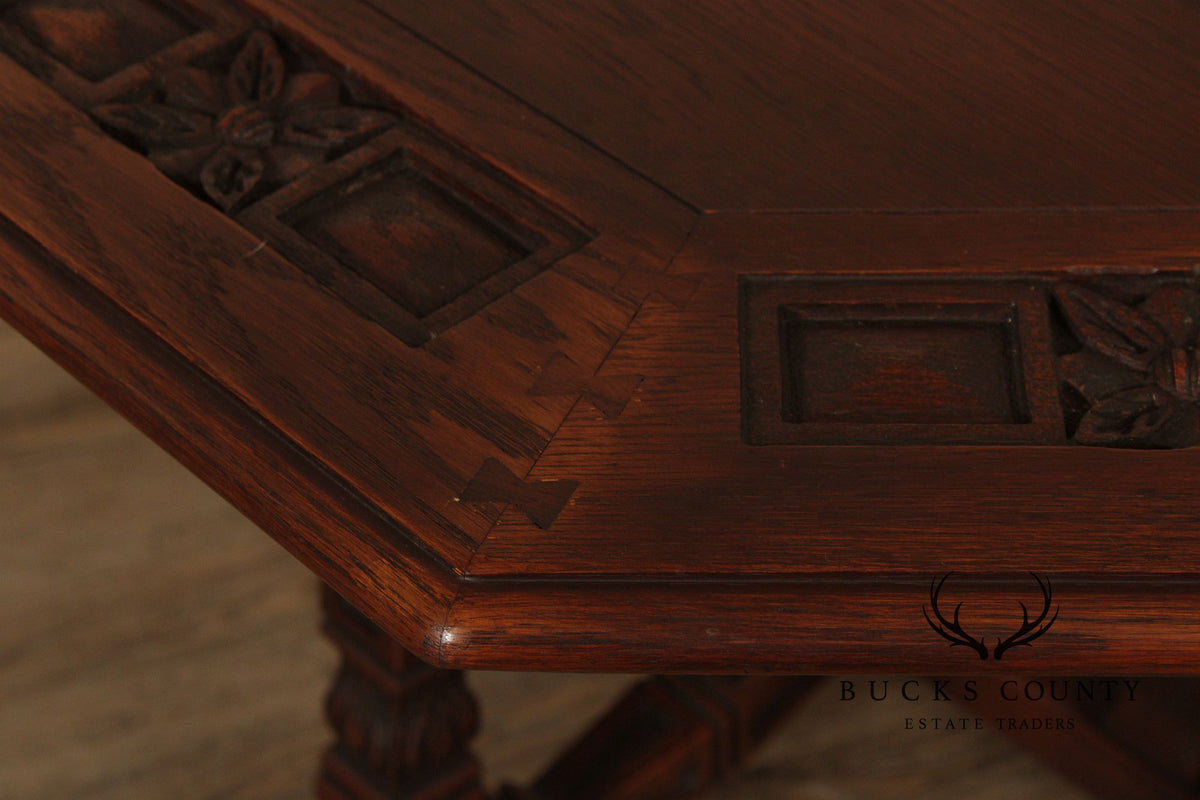 Rom Weber Viking Jacobean Style Carved Oak Drop-Leaf Table