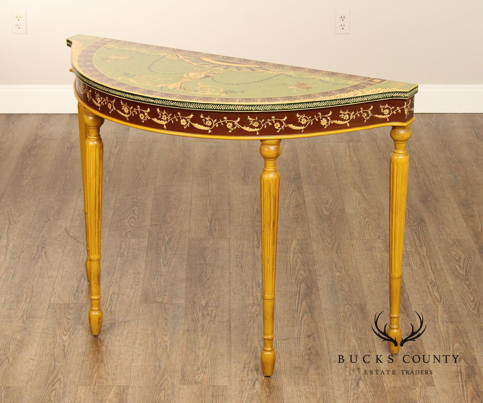 Sarreid Italian Neoclassical Style Painted Demilune Console