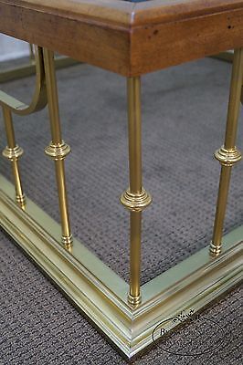 Quality Regency Square Brass Walnut Glass Top Fireplace Seat Coffee Table