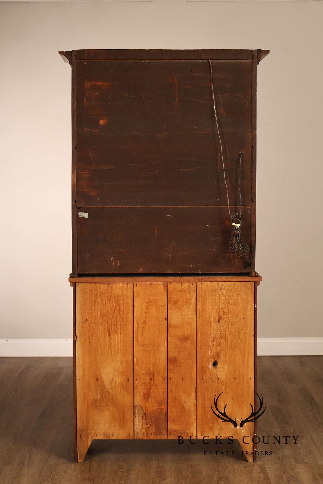 Bench Made Tiger Maple And Cherry Two Piece Stepback Hutch Cabinet