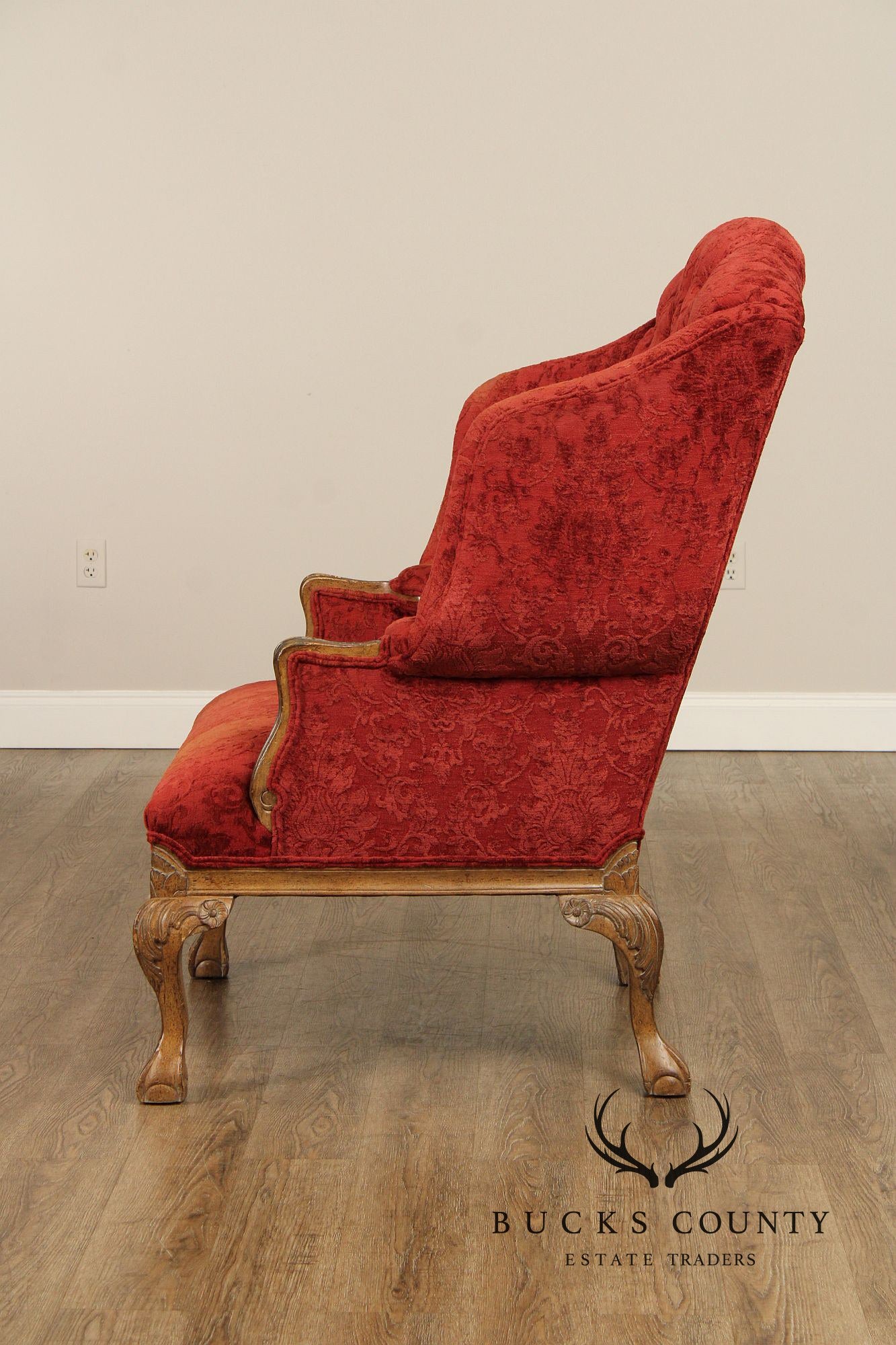 Georgian Style Pair of Wingback Armchairs and Ottoman