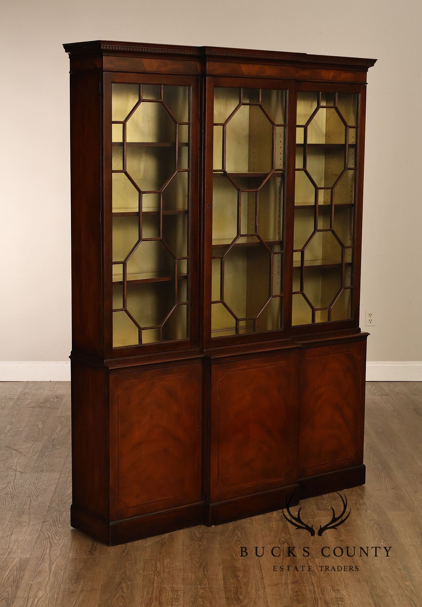 Baker Georgian Style Mahogany Breakfront Bookcase