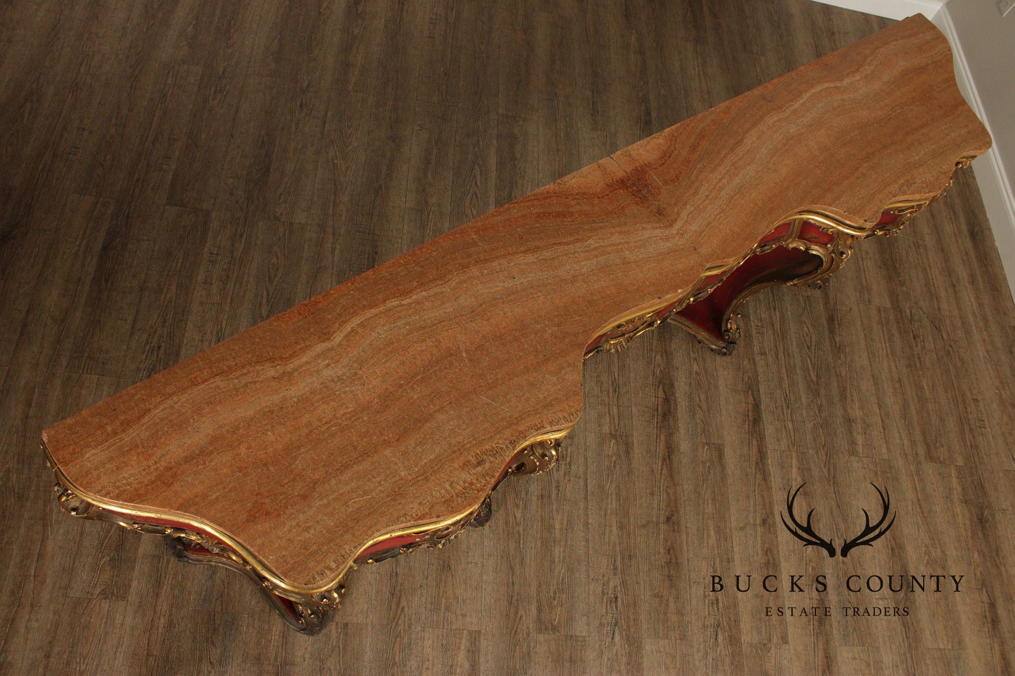 Italian Rococo Style Long Marble Top Console Table