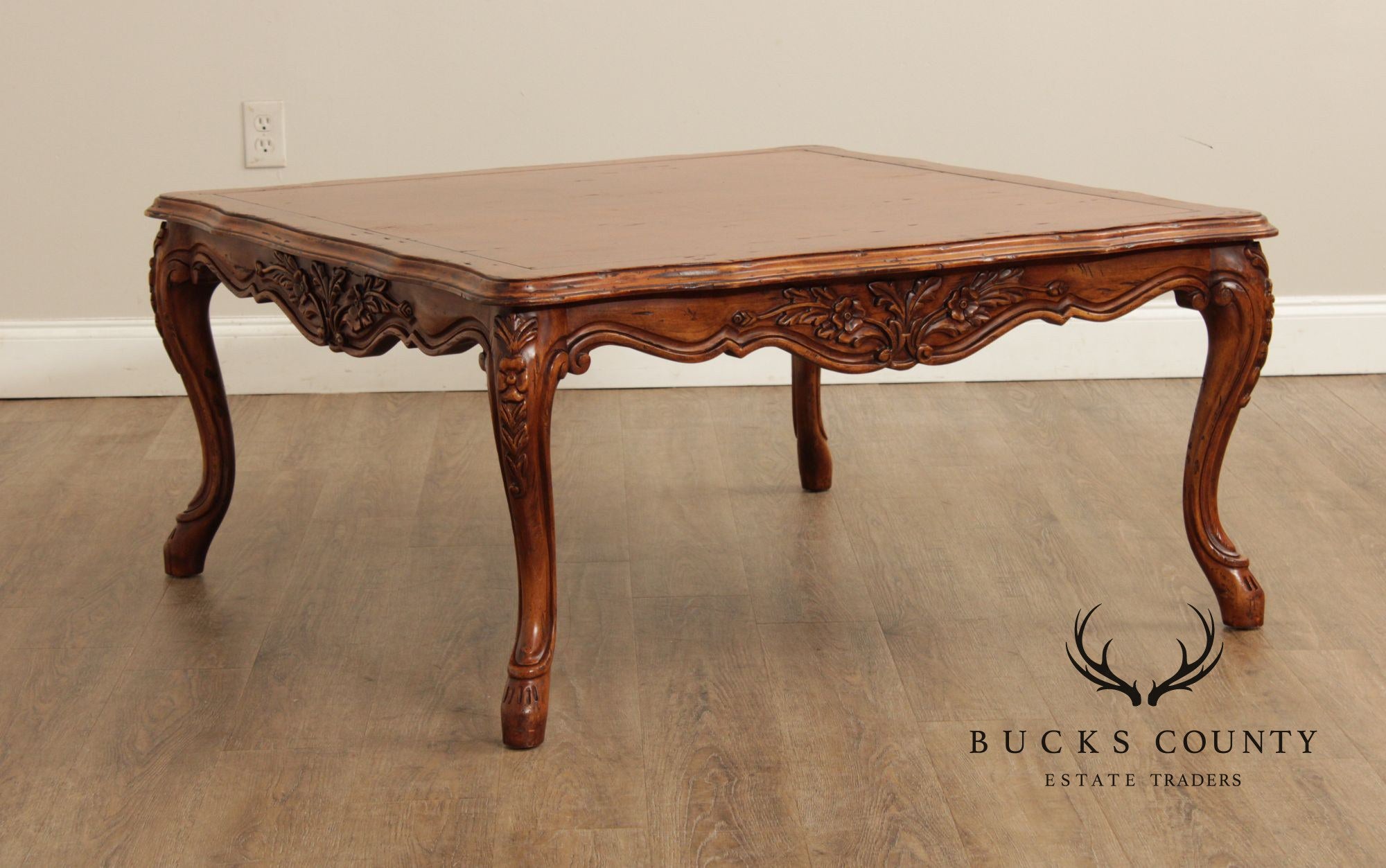 French Country Style  Square Carved Coffee Table