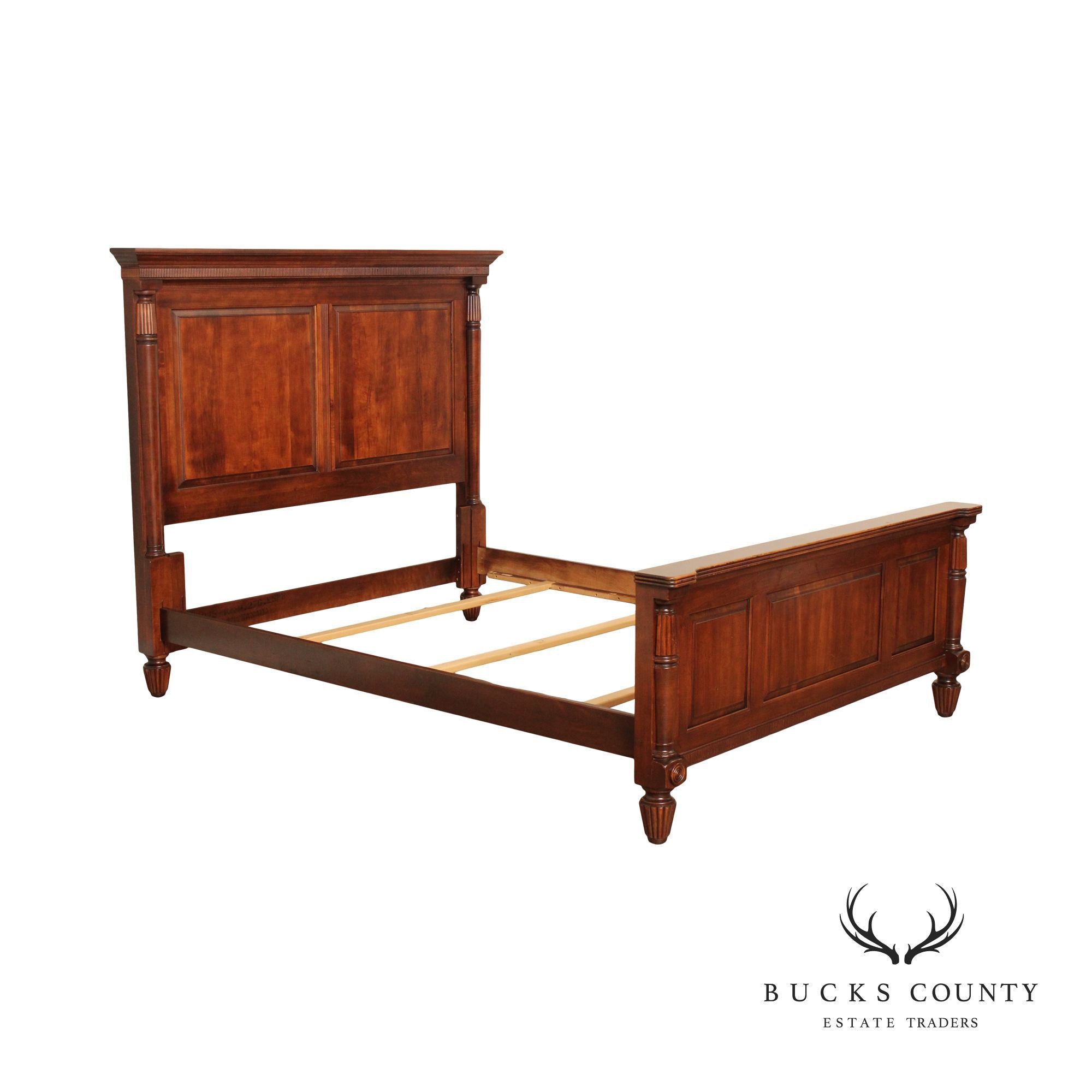 Traditional Style Queen Cherry Panel Bed Frame